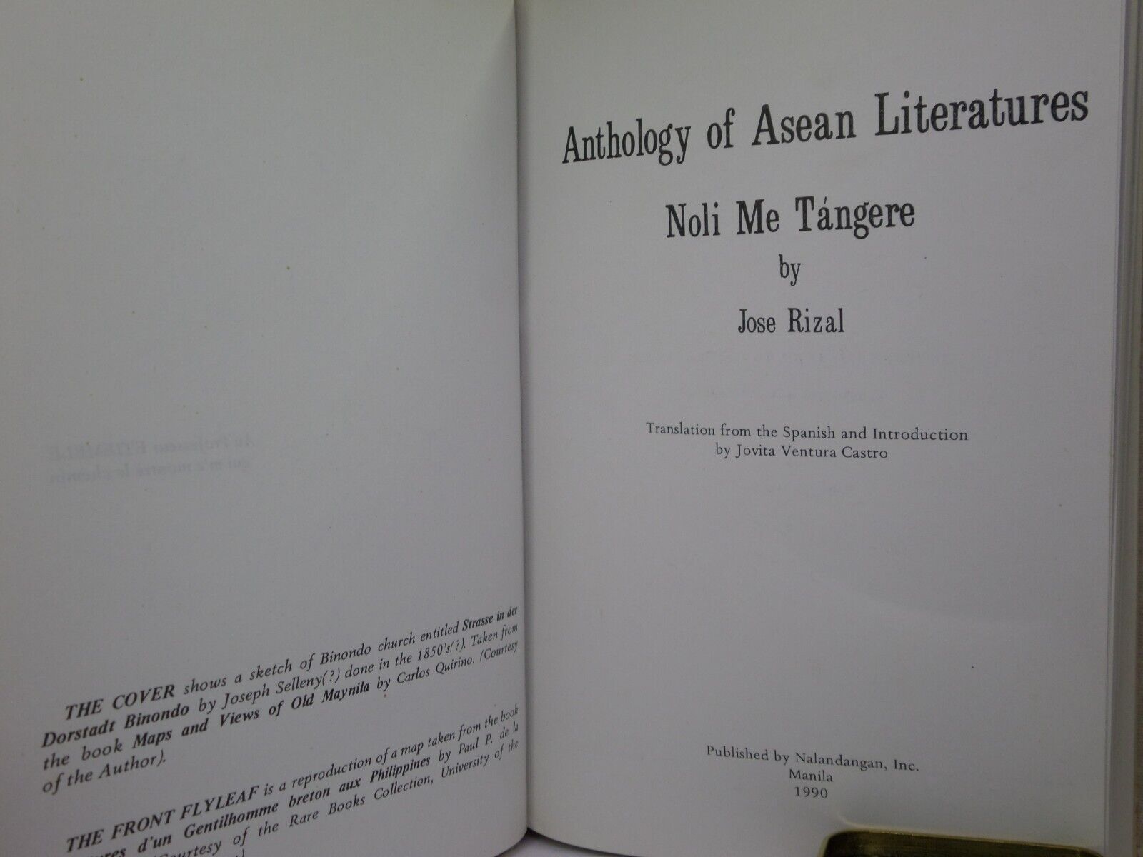 ANTHOLOGY OF ASEAN LITERATURES: NOLI ME TANGERE BY JOSE RIZAL 1990 HARDCOVER