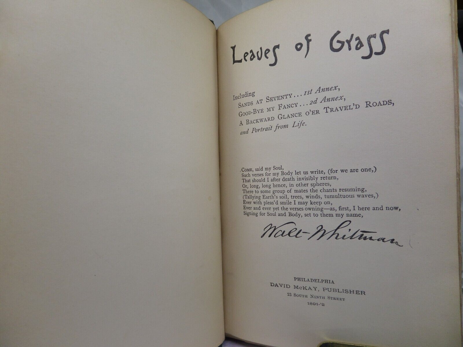 LEAVES OF GRASS BY WALT WHITMAN 1891-92 DEATHBED EDITION