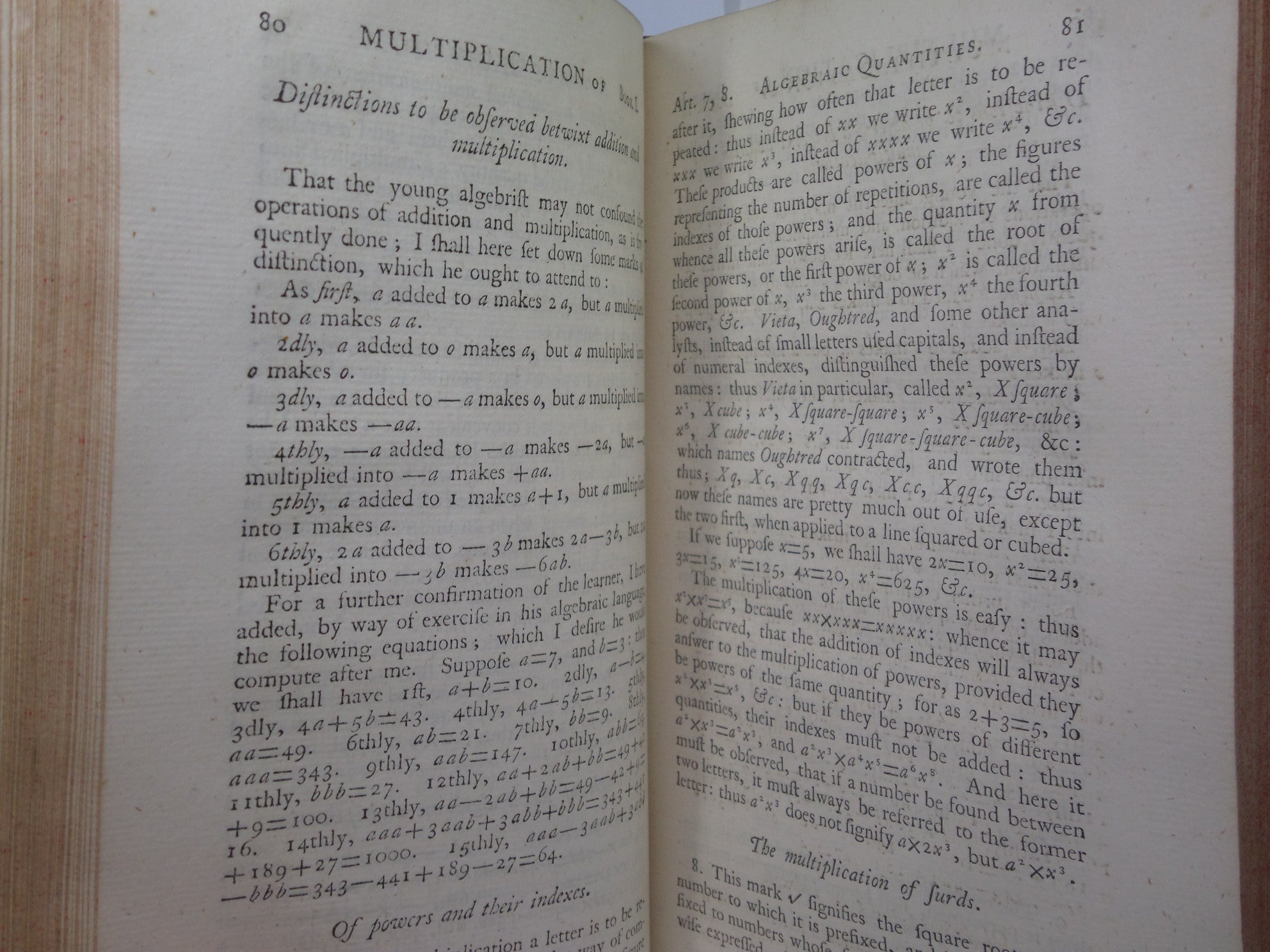 SELECT PARTS OF PROFESSOR SAUNDERSON'S ELEMENTS OF ALGEBRA 1756 FIRST EDITION