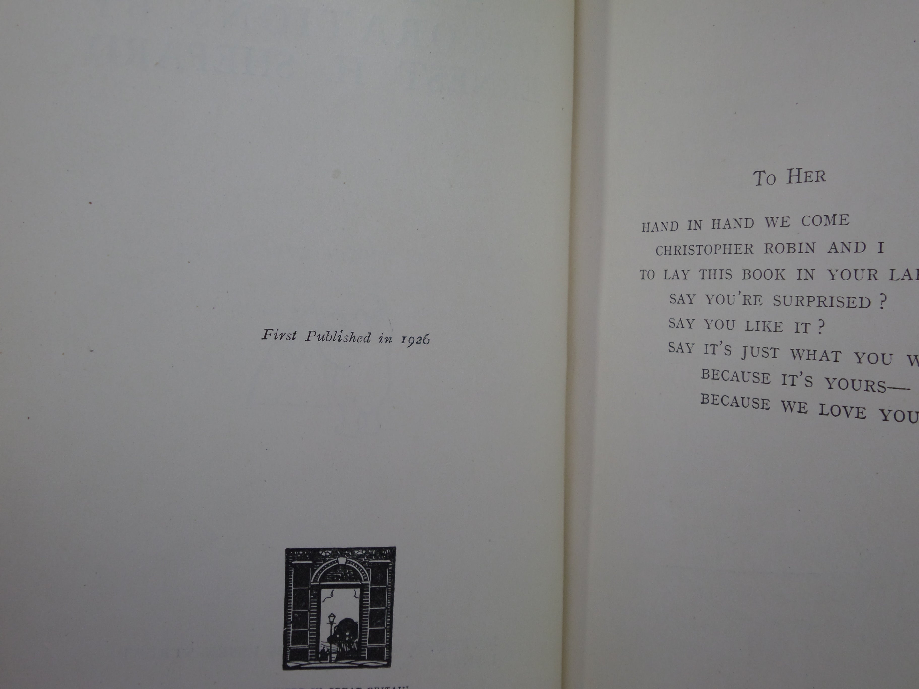 WINNIE-THE-POOH BY A. A. MILNE 1926 FIRST EDITION