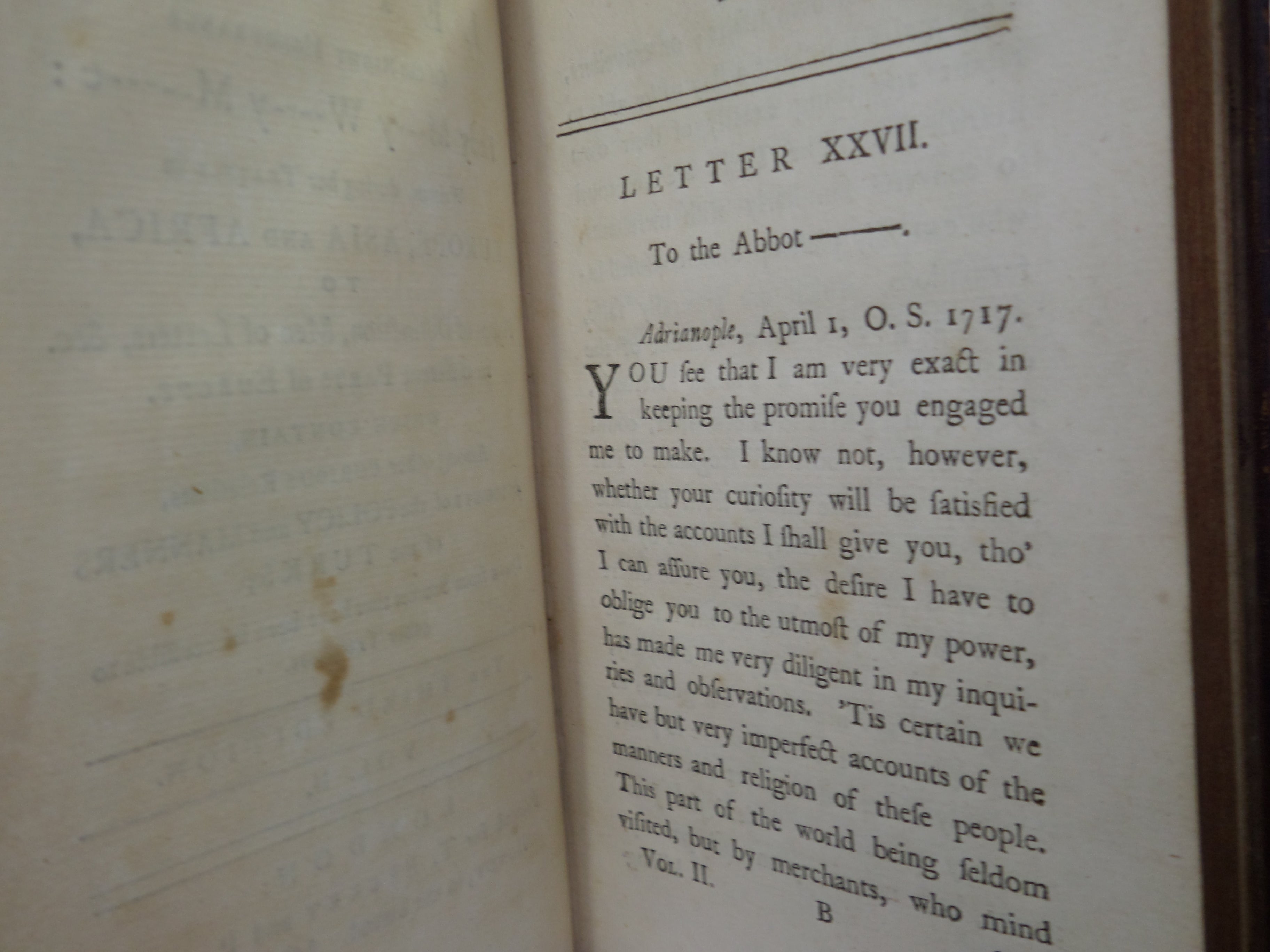 LETTERS OF THE RIGHT HONOURABLE LADY M---Y W----Y M----E BY LADY MARY WORTLEY MONTAGU 1763 THIRD EDITION IN THREE VOLUMES