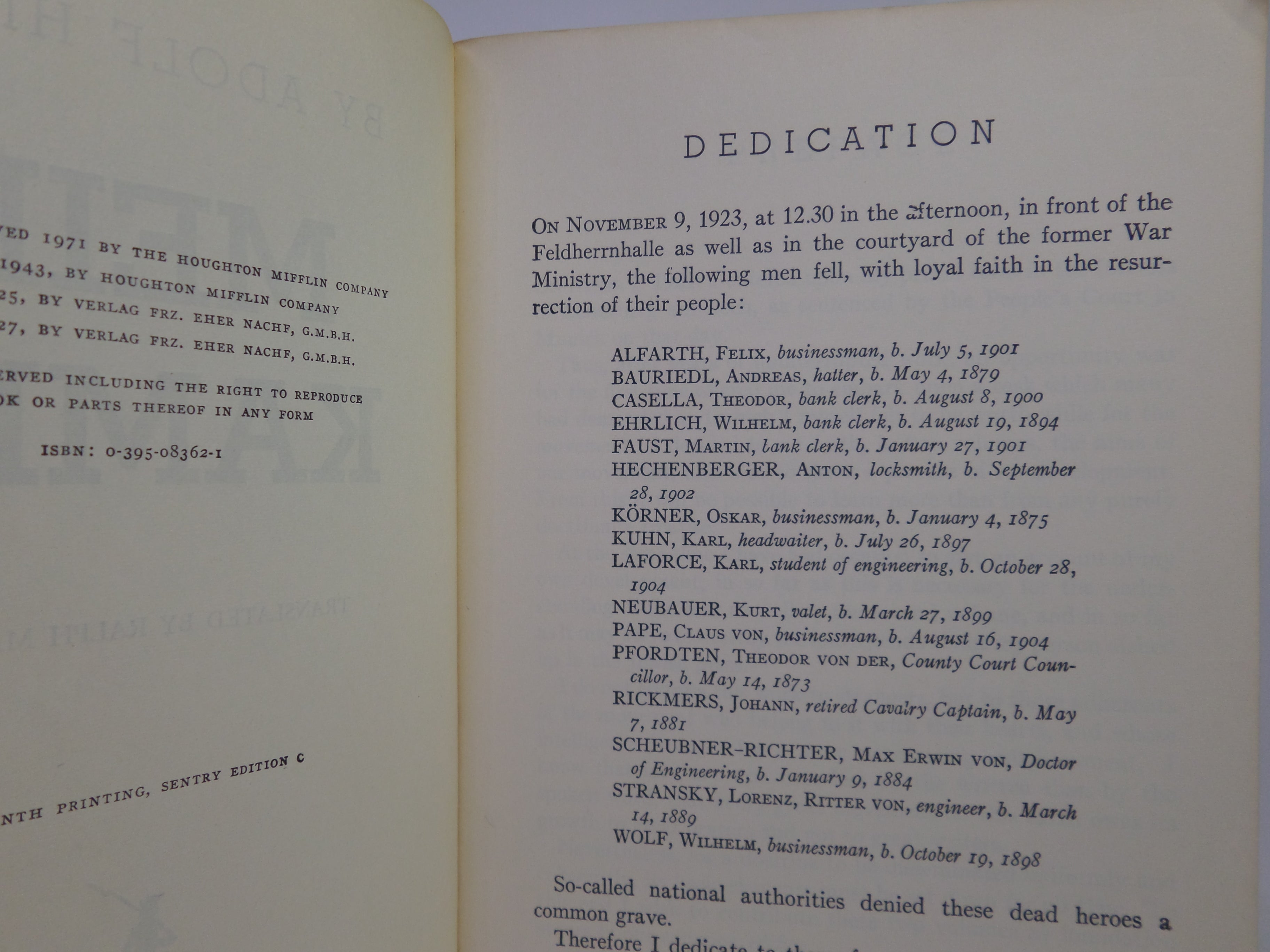 MEIN KAMPF BY ADOLF HITLER 1971 PAPERBACK SENTRY EDITION