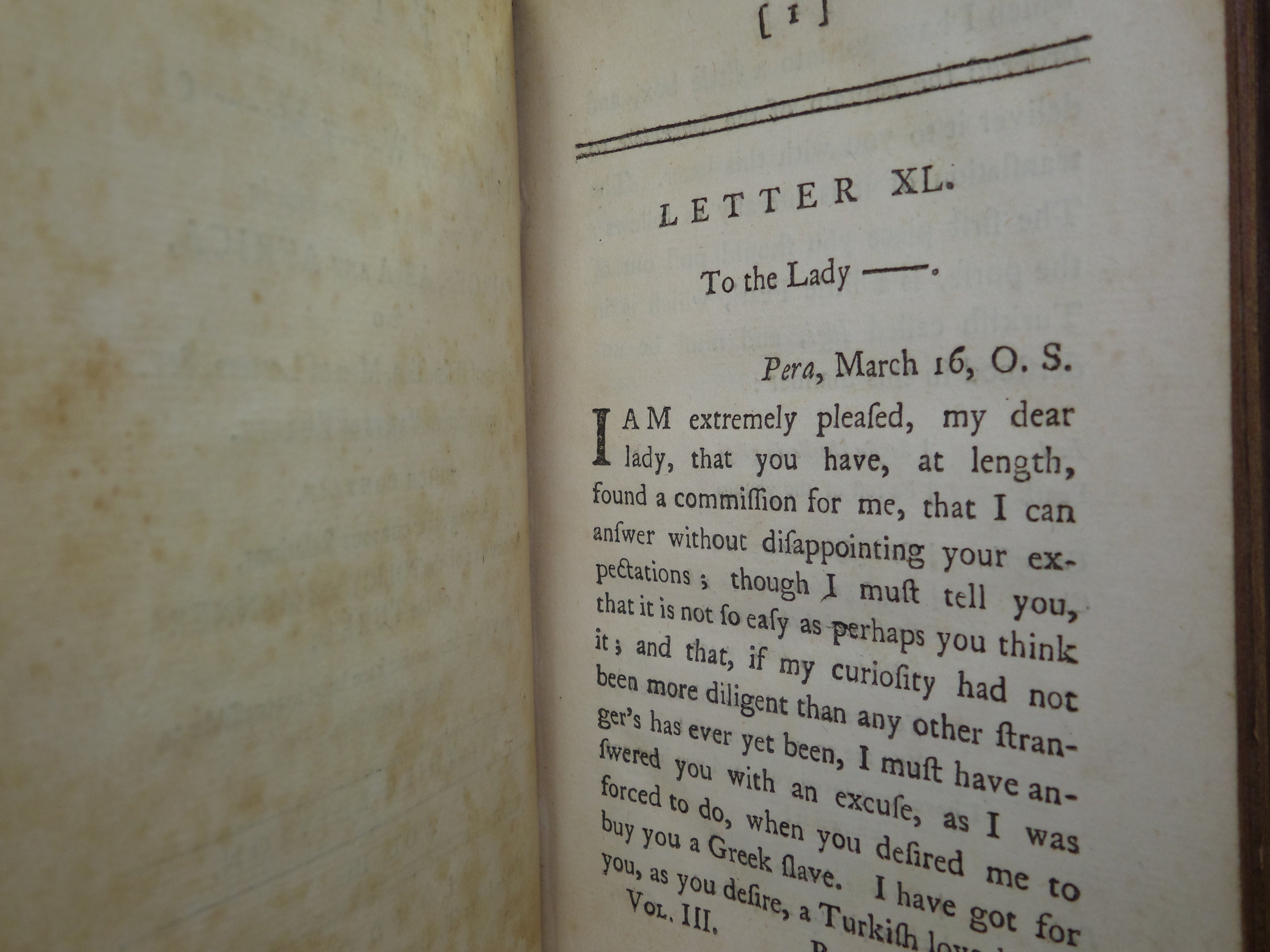 LETTERS OF THE RIGHT HONOURABLE LADY M---Y W----Y M----E BY LADY MARY WORTLEY MONTAGU 1763 THIRD EDITION IN THREE VOLUMES