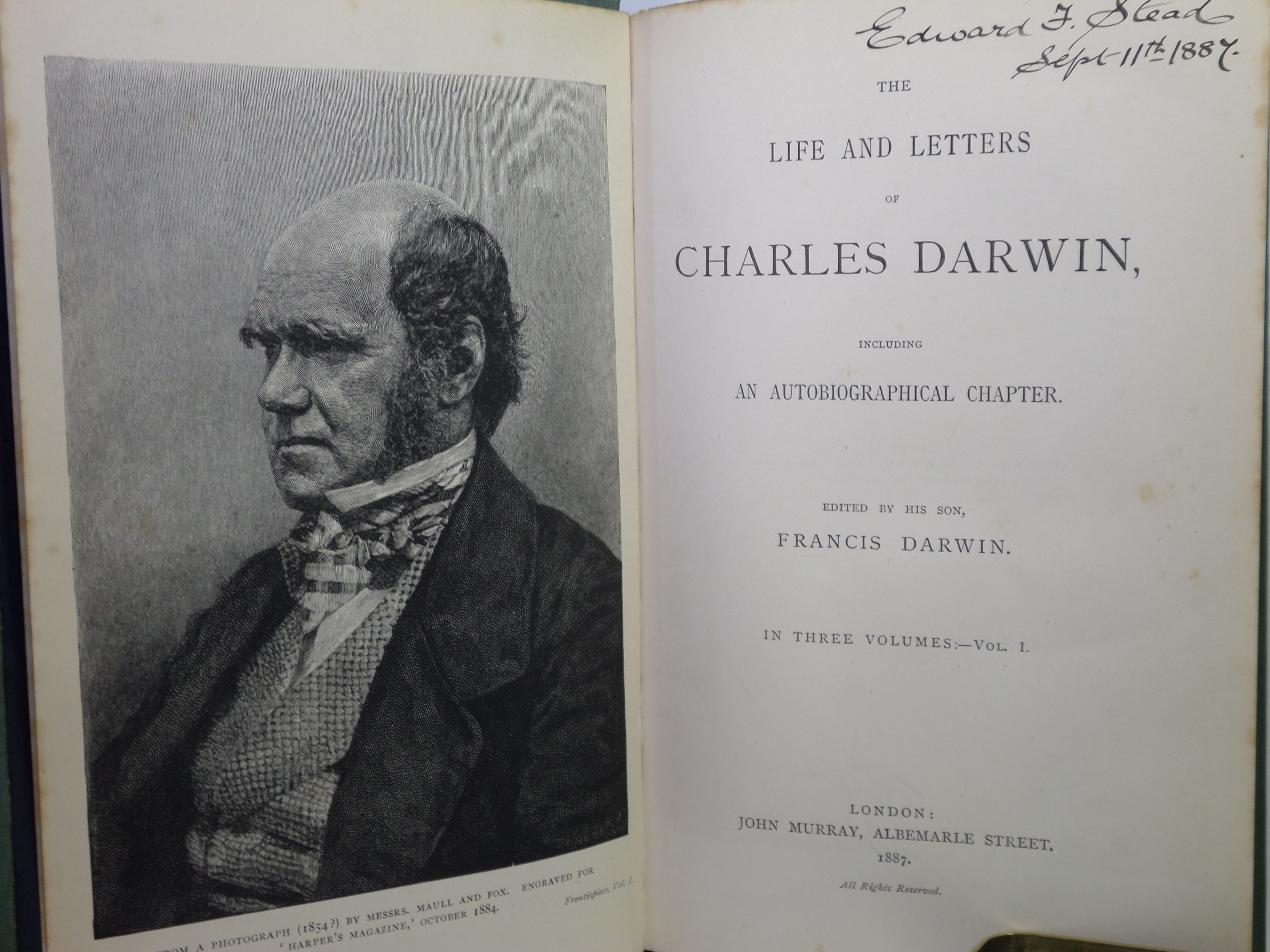 THE LIFE AND LETTERS OF CHARLES DARWIN 1887 FIRST EDITION