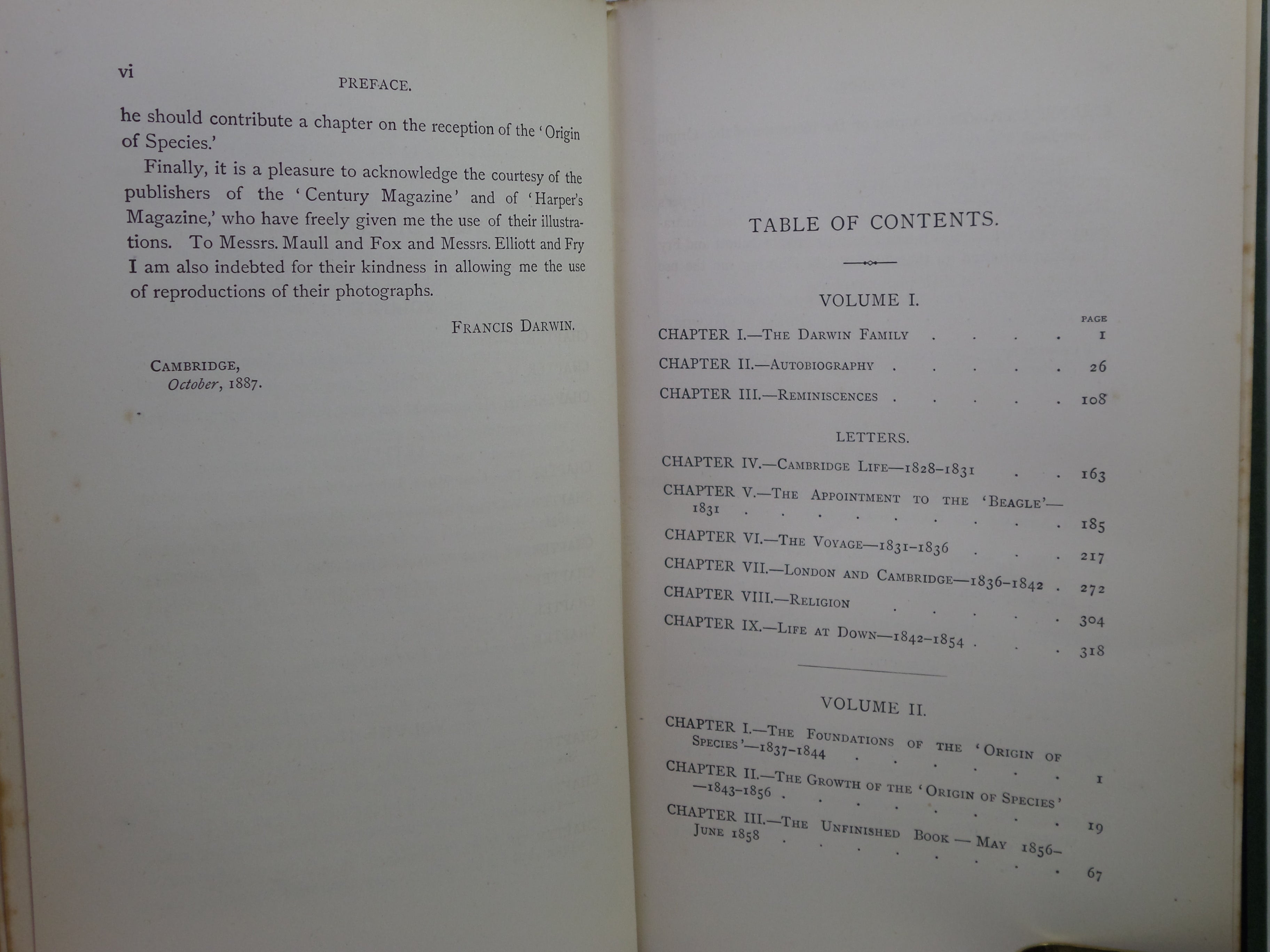 THE LIFE AND LETTERS OF CHARLES DARWIN 1887 FIRST EDITION