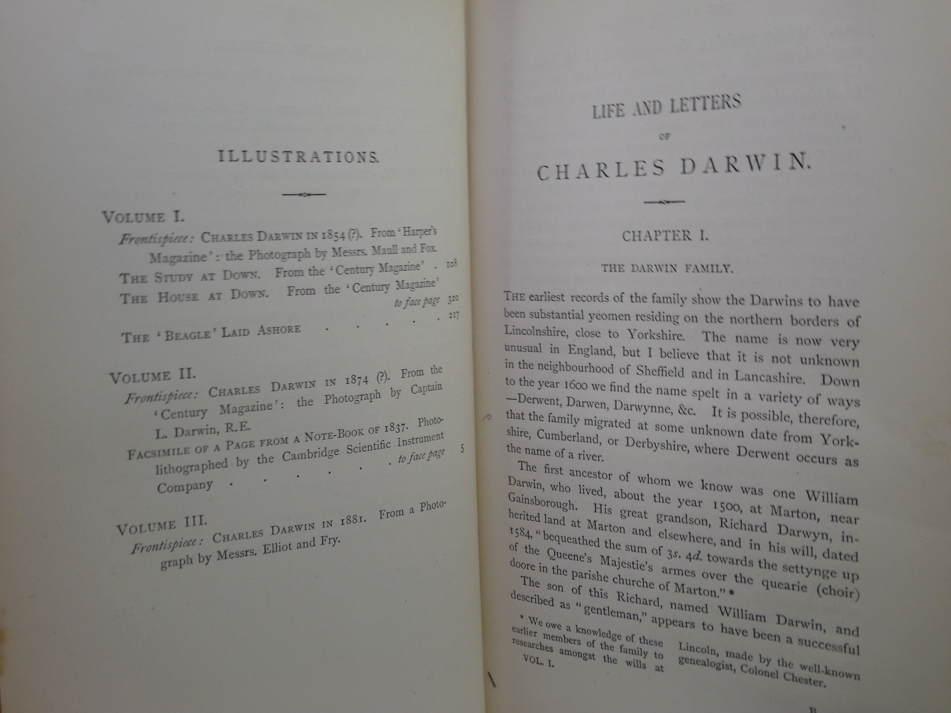 THE LIFE AND LETTERS OF CHARLES DARWIN 1887 FIRST EDITION