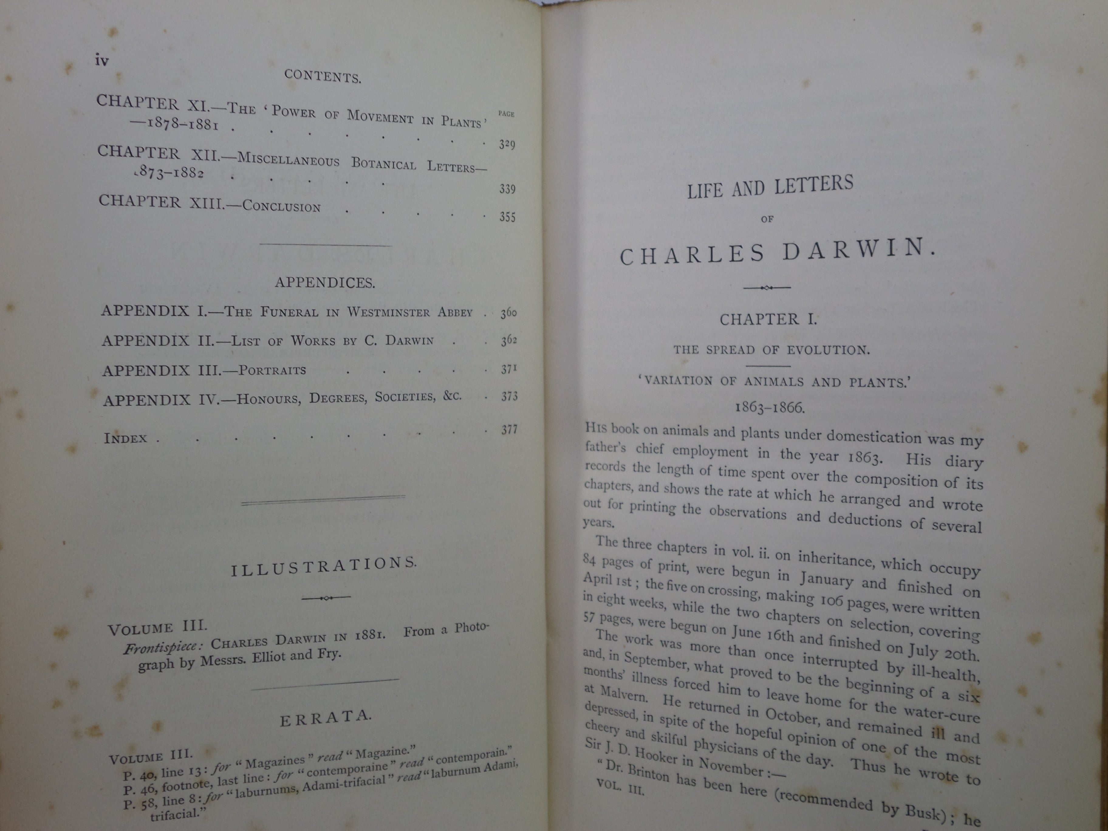 THE LIFE AND LETTERS OF CHARLES DARWIN 1887 FIRST EDITION