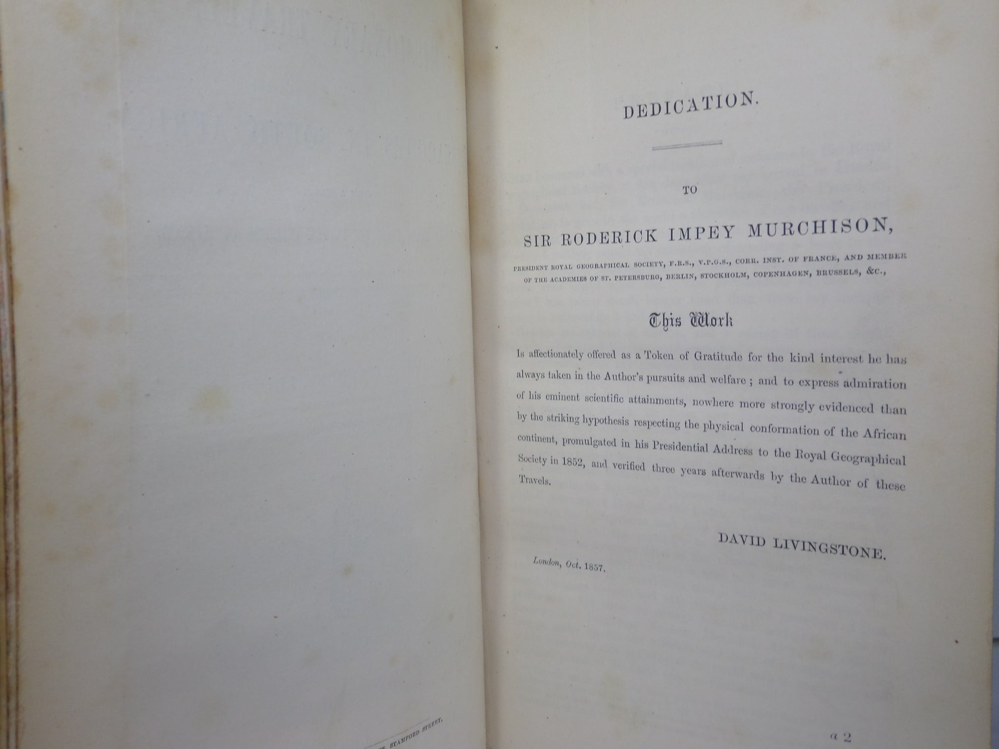 MISSIONARY TRAVELS AND RESEARCHES IN SOUTH AFRICA 1857 DAVID LIVINGSTONE 1ST ED.