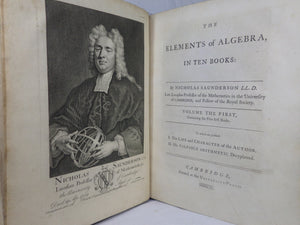 THE ELEMENTS OF ALGEBRA BY NICHOLAS SAUNDERSON 1740 LEATHER BOUND IN TWO VOLUMES