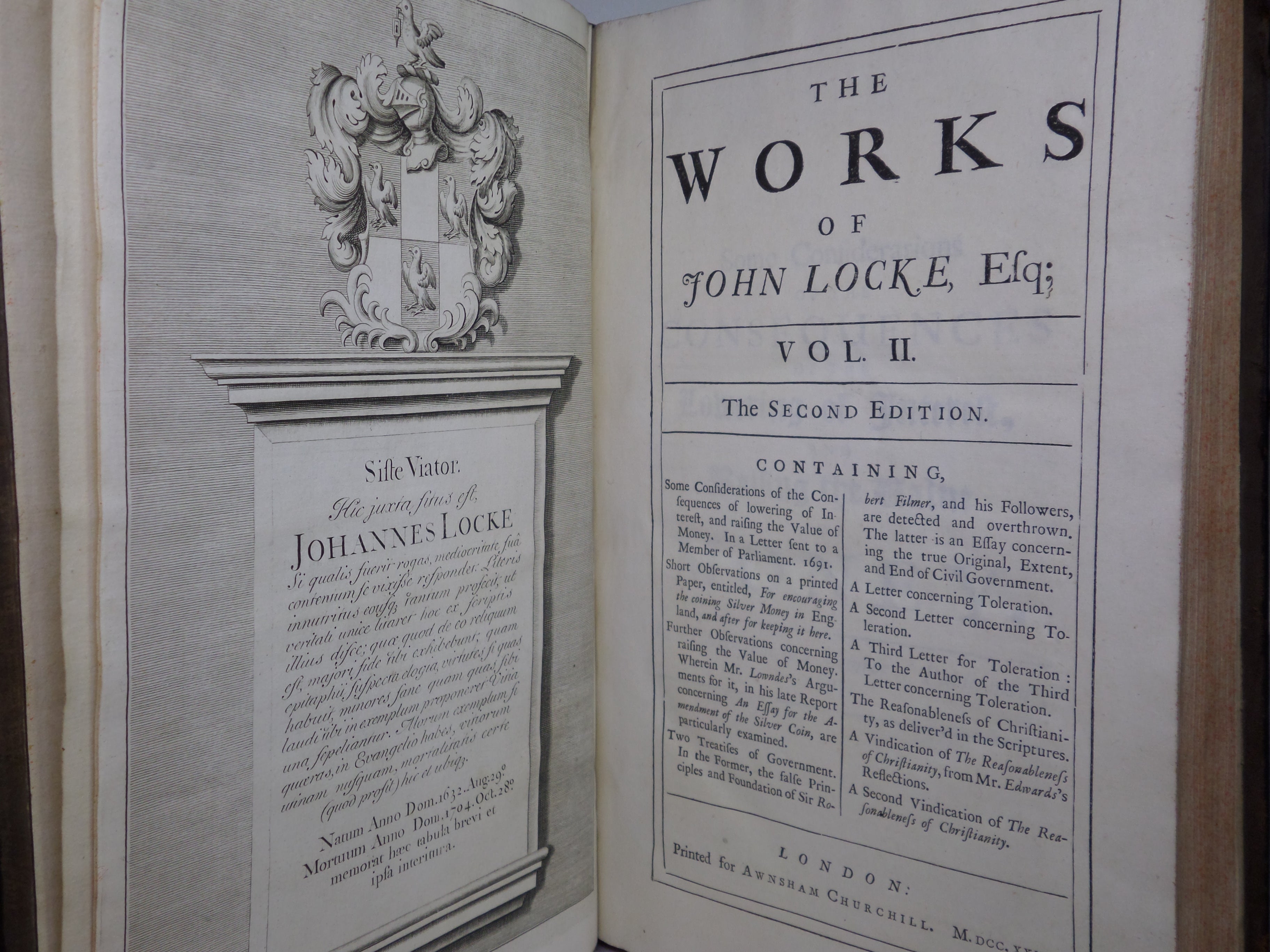 THE WORKS OF JOHN LOCKE 1722 SECOND EDITION IN THREE VOLUMES