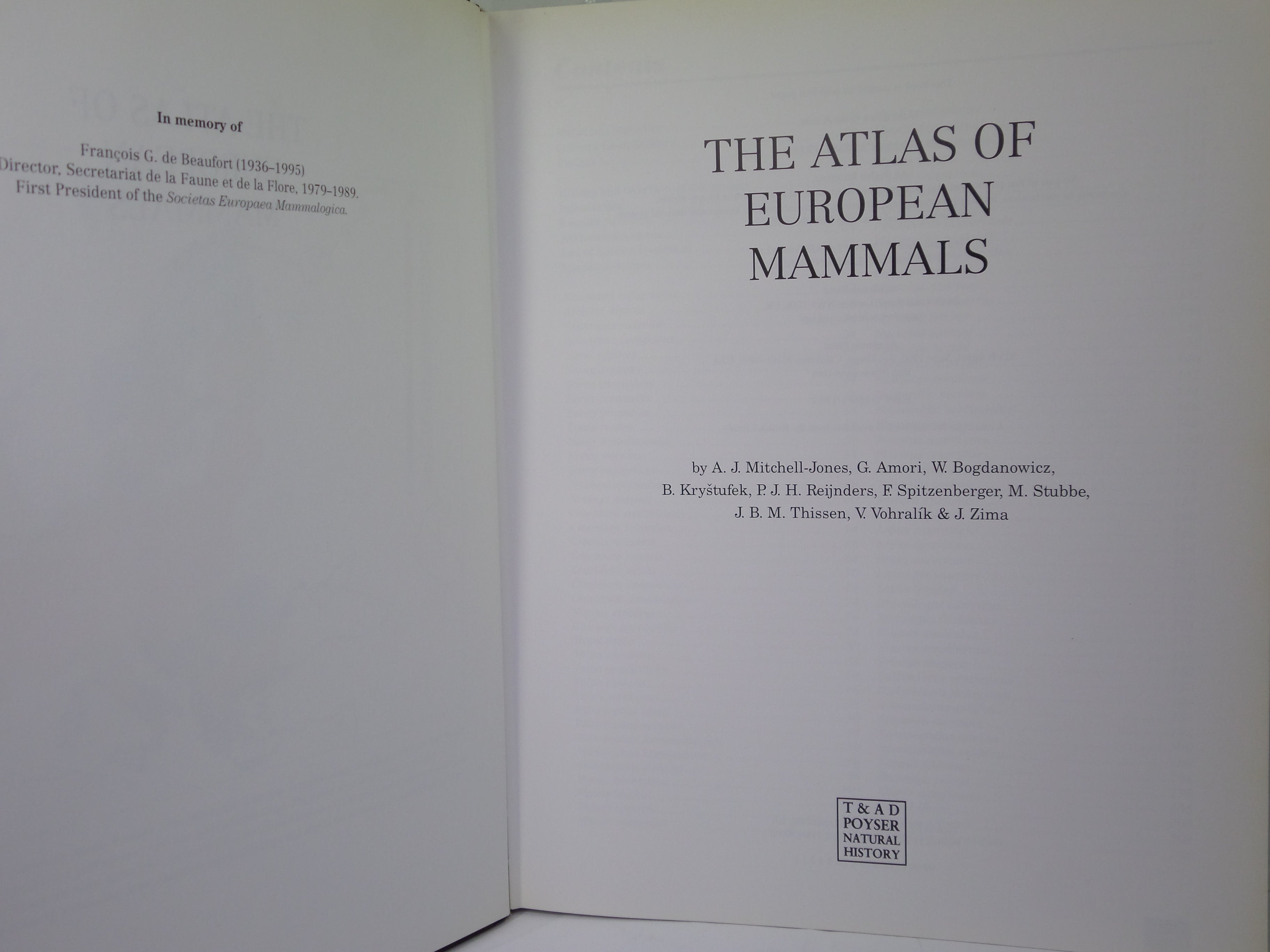 THE ATLAS OF EUROPEAN MAMMALS BY A.J. MITCHELL-JONES ET AL 1999 FIRST EDITION HARDCOVER