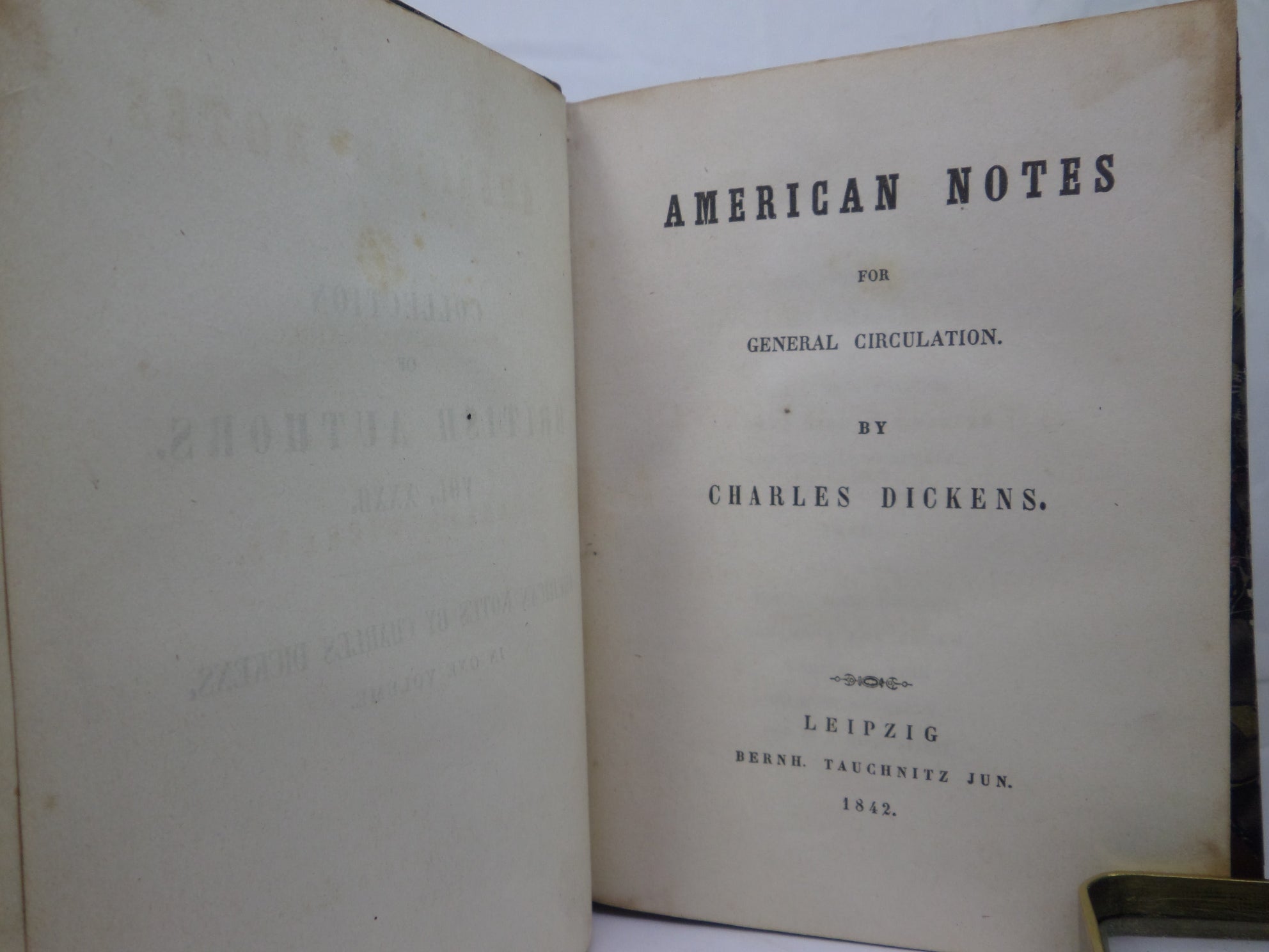 AMERICAN NOTES BY CHARLES DICKENS 1842 LEATHER BINDING
