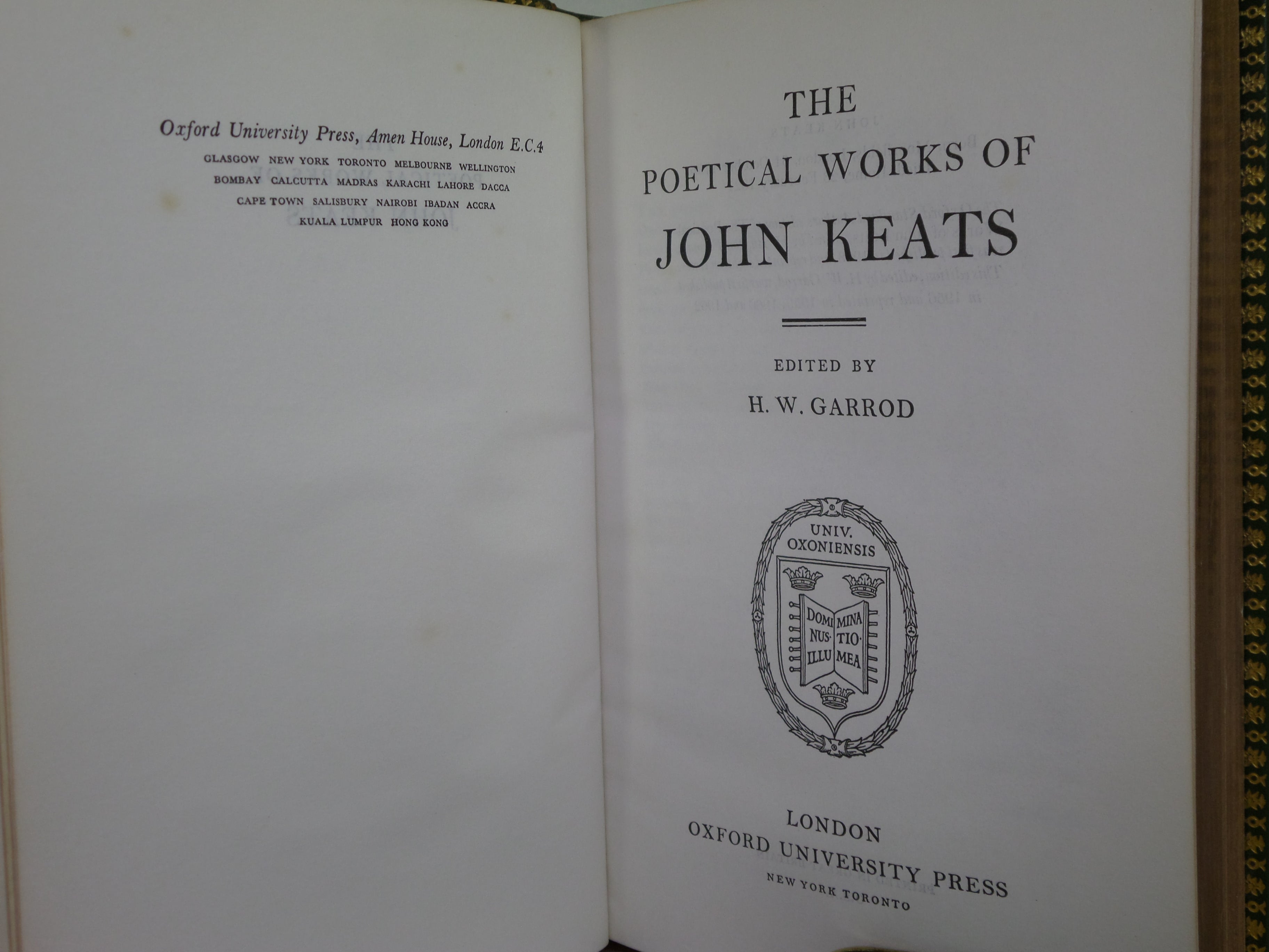 THE POETICAL WORKS OF JOHN KEATS 1962 BAYNTUN-RIVIERE FINE BINDING