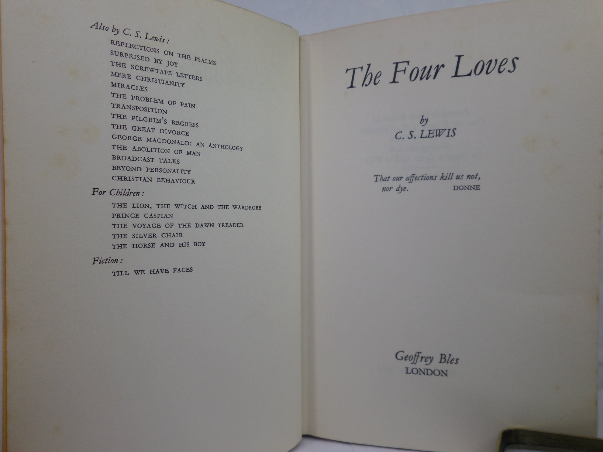 THE FOUR LOVES BY C. S LEWIS 1960 FIRST EDITION