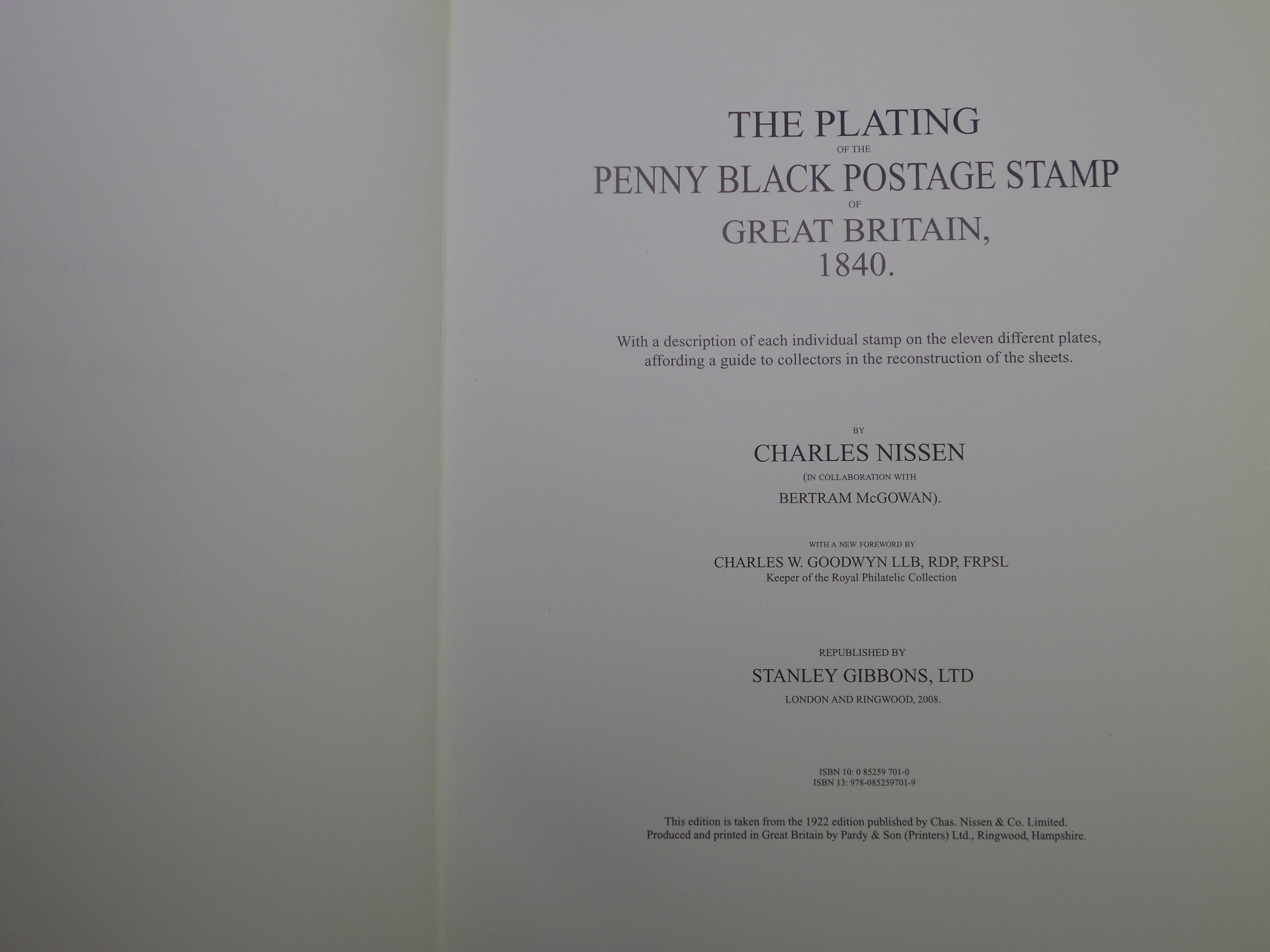 THE PLATING OF THE PENNY BLACK POSTAGE STAMP OF GREAT BRITAIN BY CHARLES NISSEN