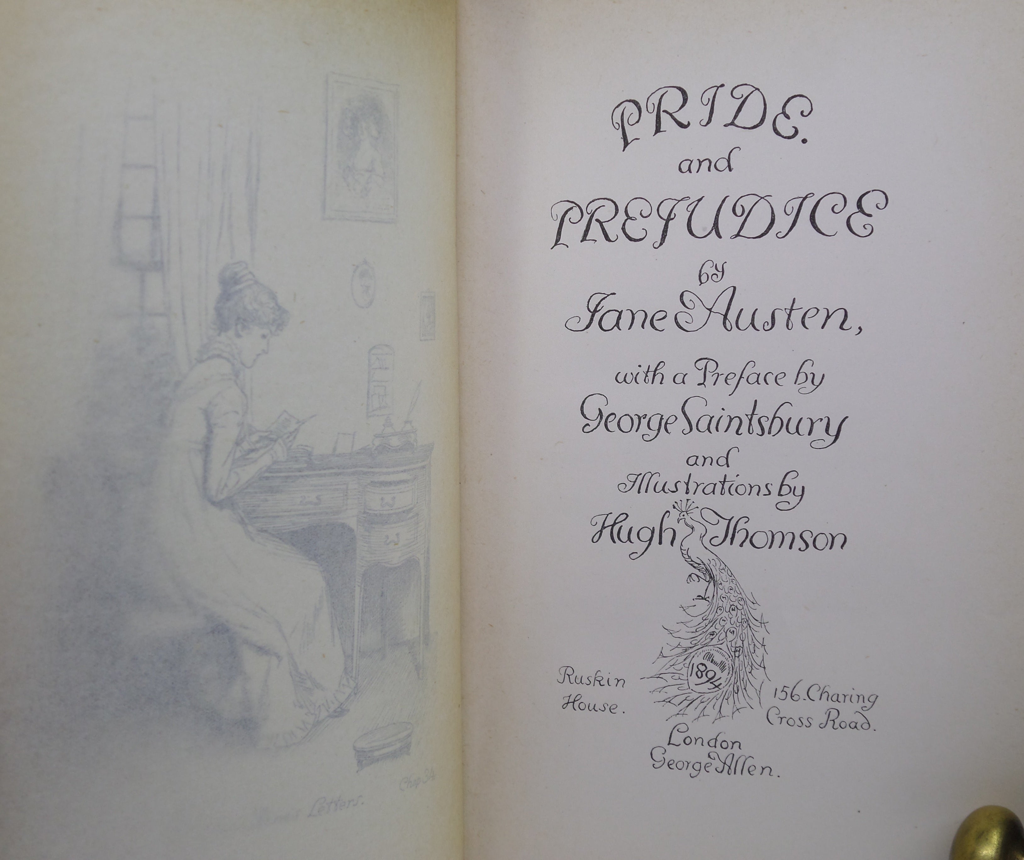 PRIDE AND PREJUDICE BY JANE AUSTEN 1894 FIRST PEACOCK EDITION, HUGH THOMSON ILLS