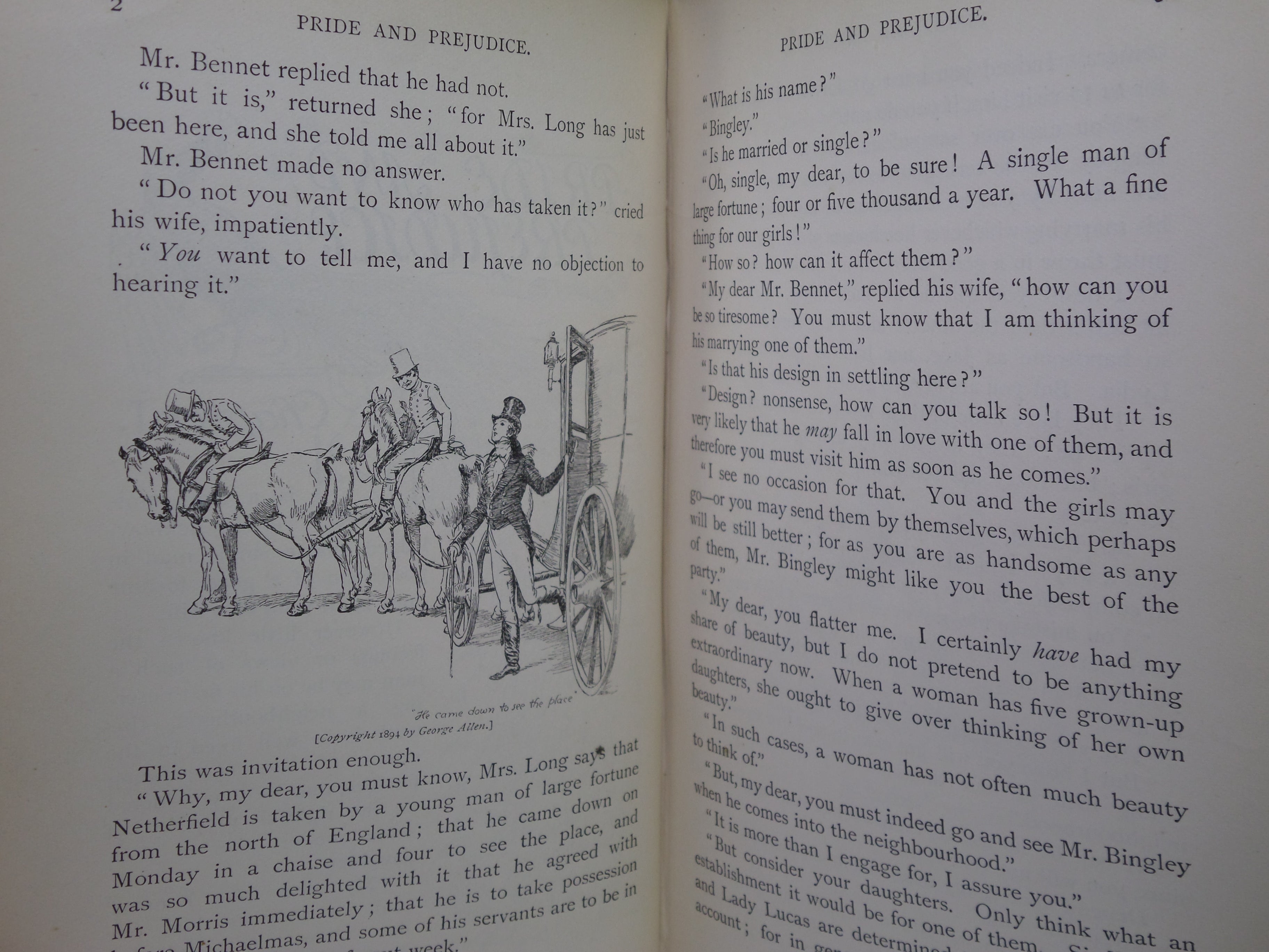 PRIDE AND PREJUDICE BY JANE AUSTEN 1894 FIRST PEACOCK EDITION, HUGH THOMSON ILLS