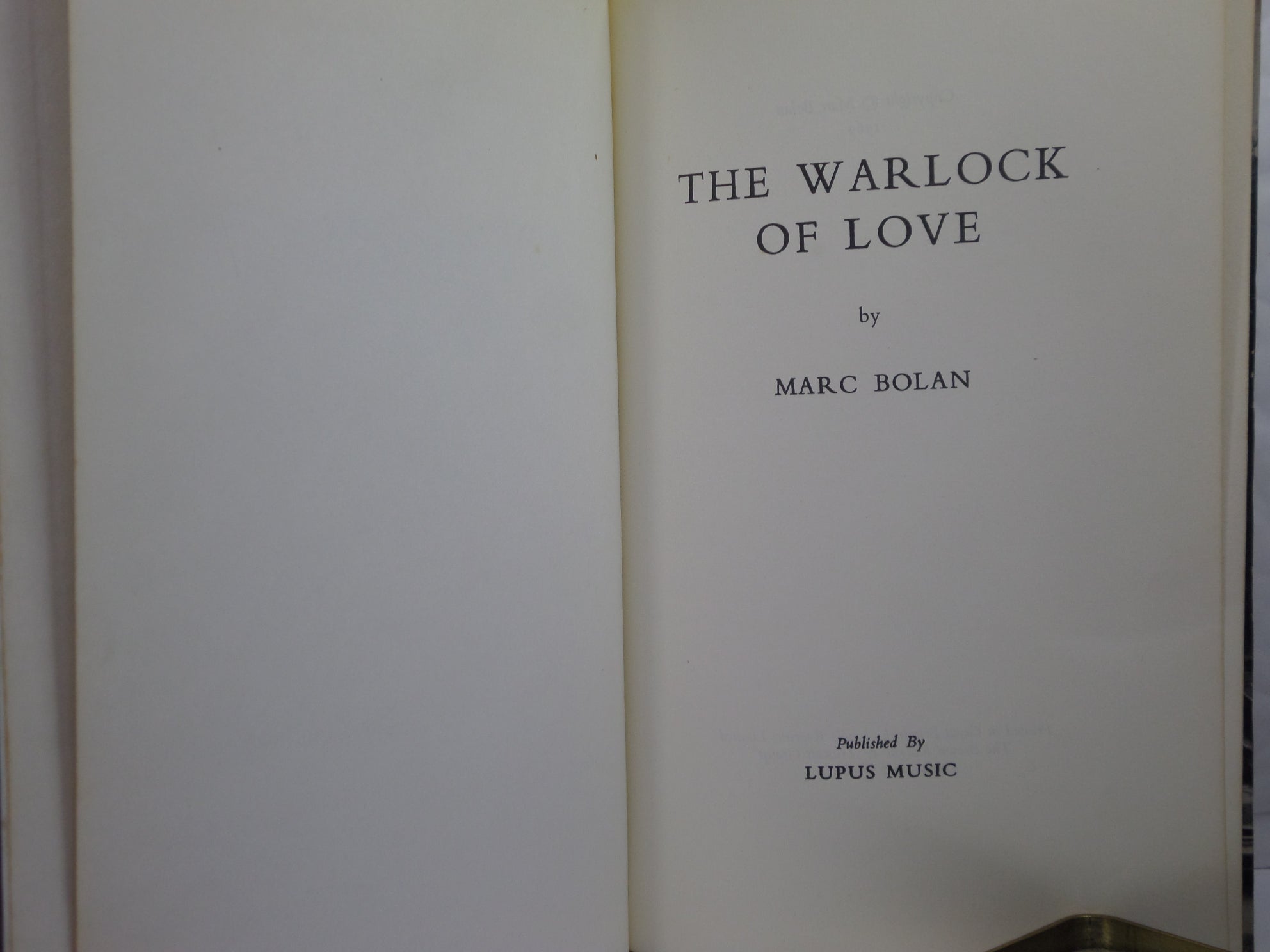 THE WARLOCK OF LOVE BY MARC BOLAN 1969 FIRST EDITION HARDCOVER