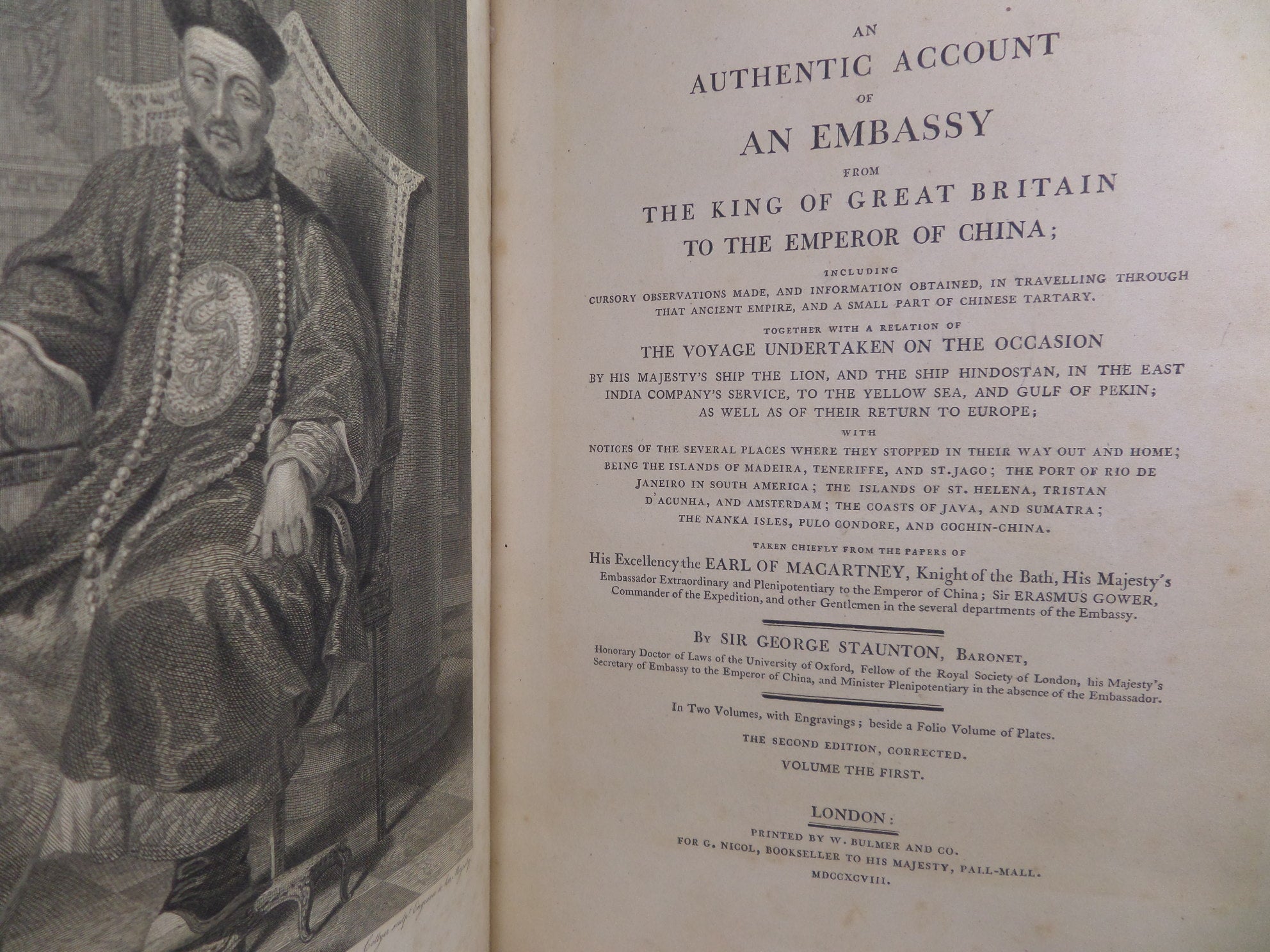 AN AUTHENTIC ACCOUNT OF AN EMBASSY FROM THE KING OF GREAT BRITAIN TO THE EMPEROR OF CHINA 1798 GEORGE STAUNTON