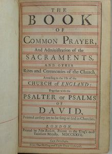 THE BOOK OF COMMON PRAYER & THE WHOLE BOOK OF PSALMS 1726-27 LEATHER BINDING