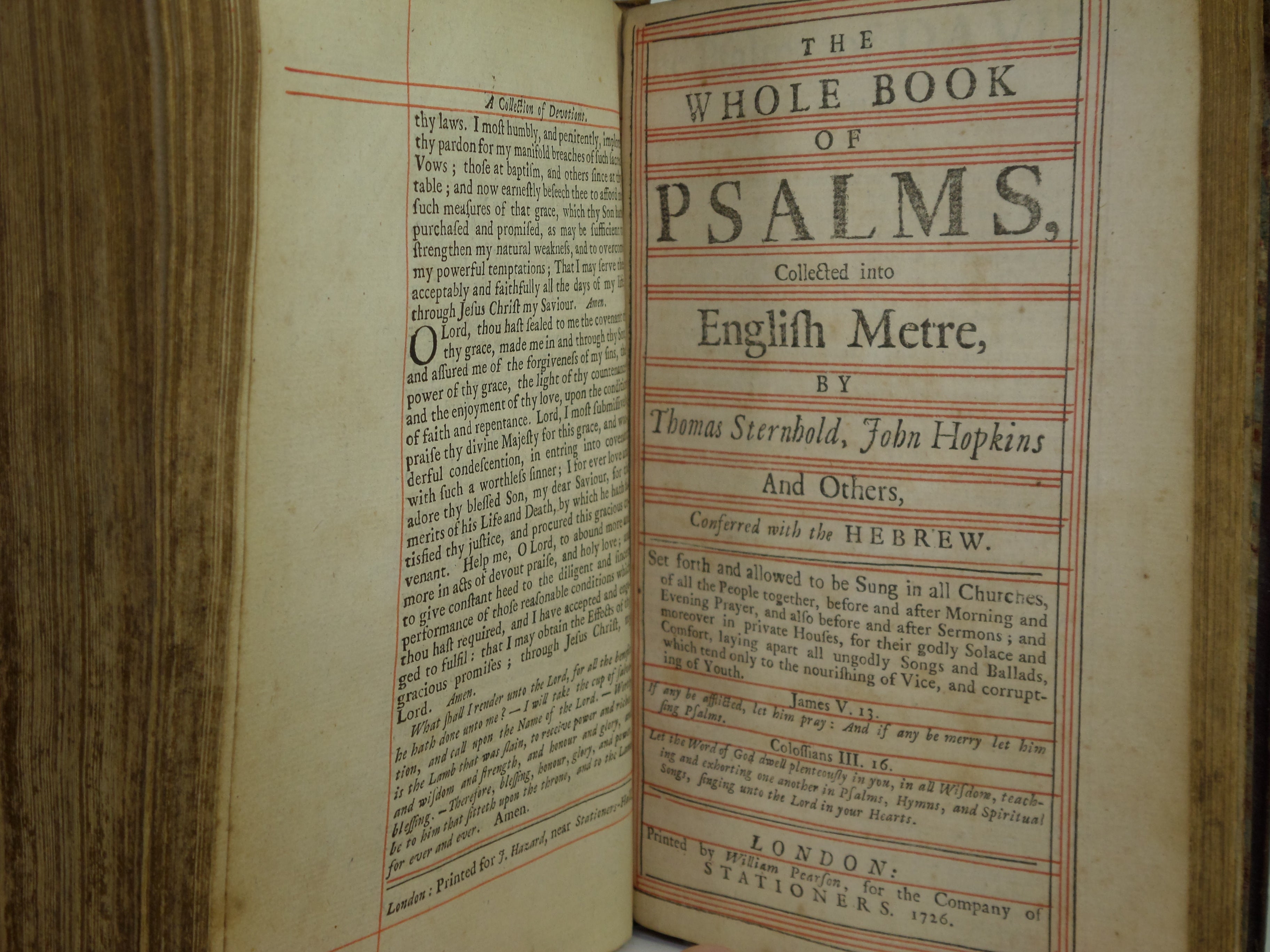 THE BOOK OF COMMON PRAYER & THE WHOLE BOOK OF PSALMS 1726-27 LEATHER BINDING