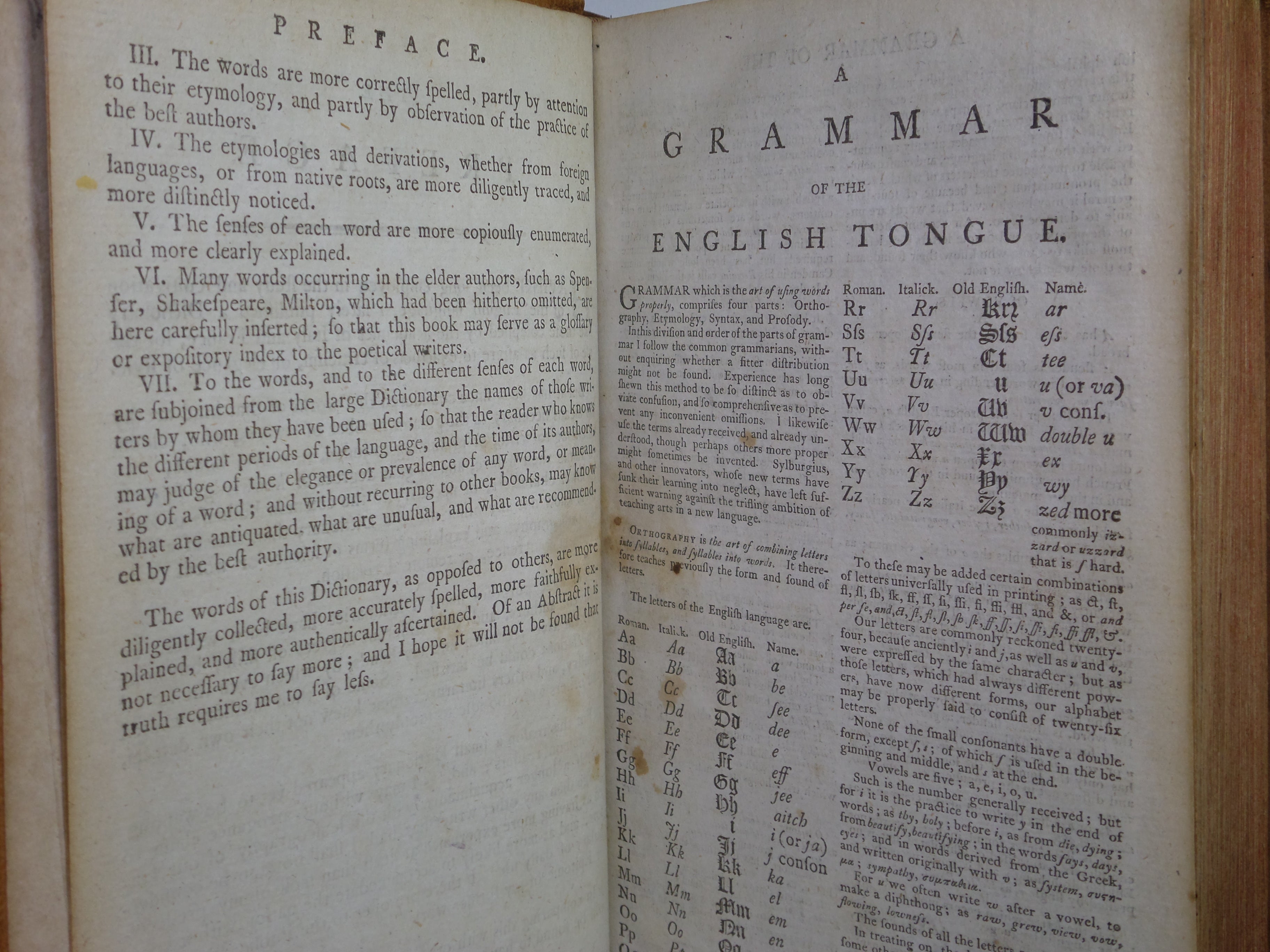 A DICTIONARY OF THE ENGLISH LANGUAGE BY SAMUEL JOHNSON 1794 LEATHER BOUND