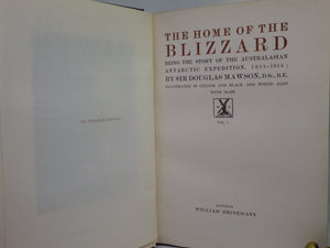 THE HOME OF THE BLZZARD BY DOUGLAS MAWSON 1915 FIRST EDITION, PRESENTATION COPY