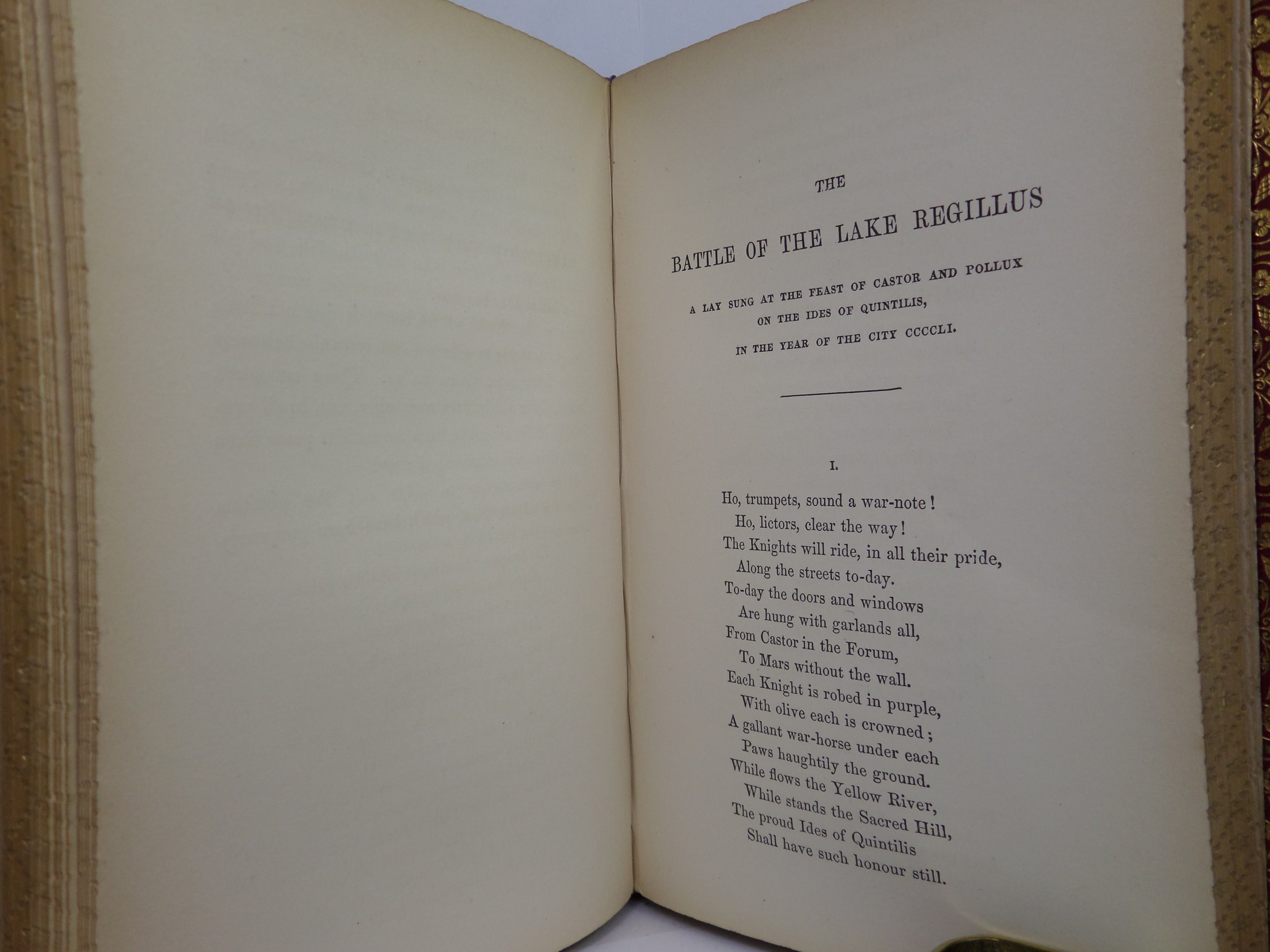 LAYS OF ANCIENT ROME: WITH IVRY, AND THE ARMADA BY THOMAS BABINGTON MACAULAY 1856 FINE LEATHER BINDING