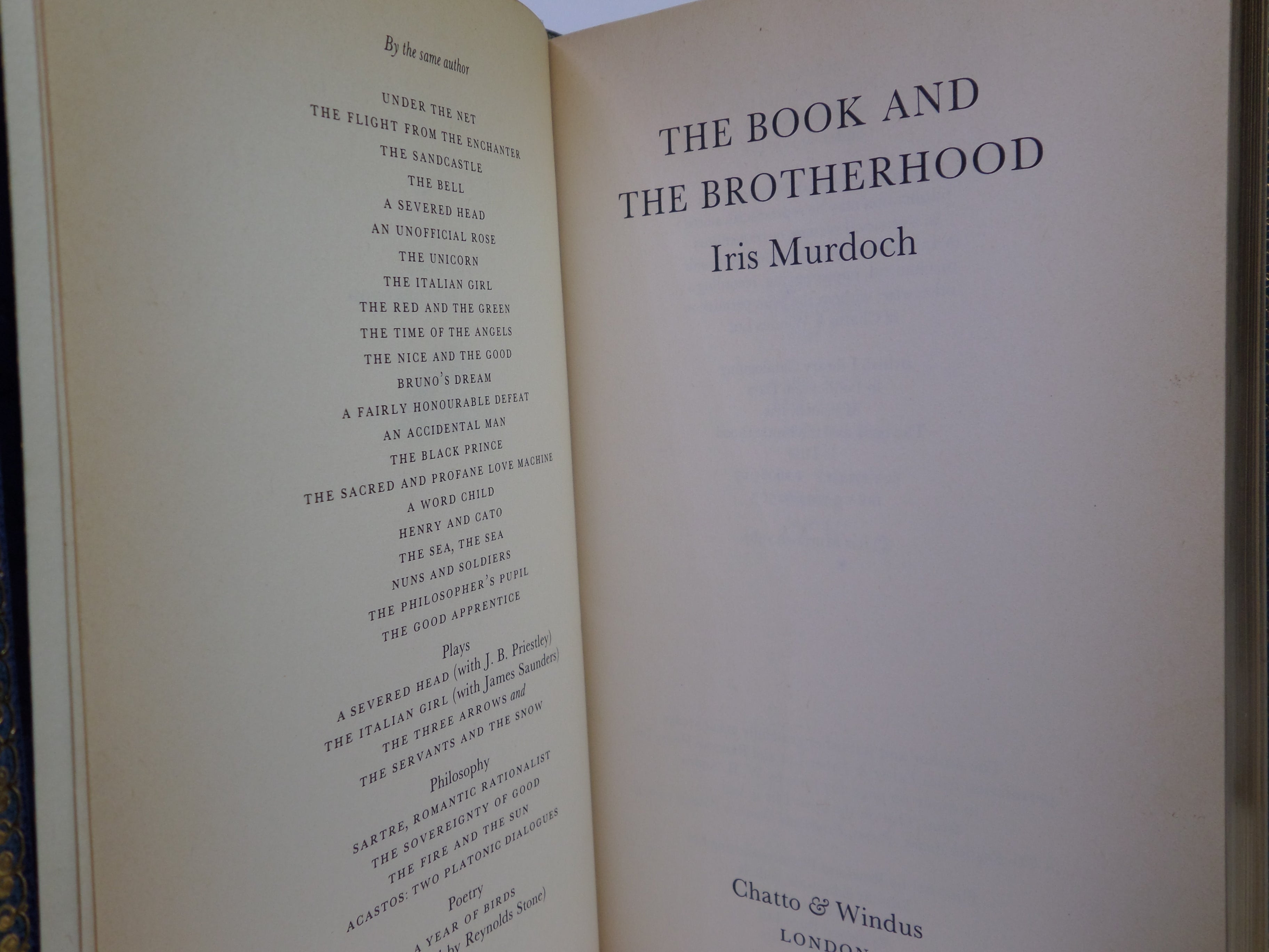 THE BOOK AND THE BROTHERHOOD BY IRIS MURDOCH 1987 LEATHER-BOUND FIRST EDITION