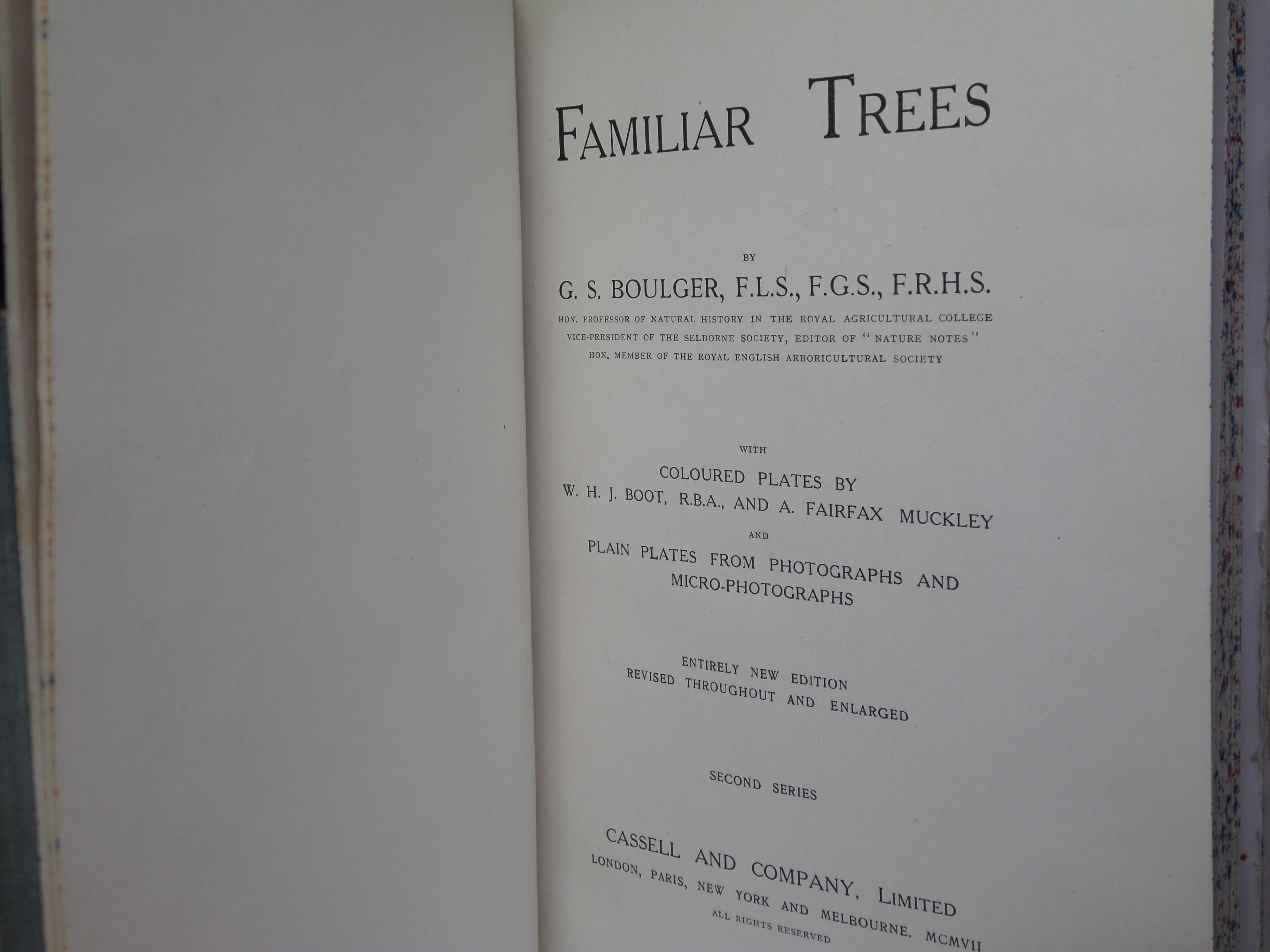 FAMILIAR TREES BY G.S. BOULGER C.1906 LEATHER BOUND IN THREE VOLUMES