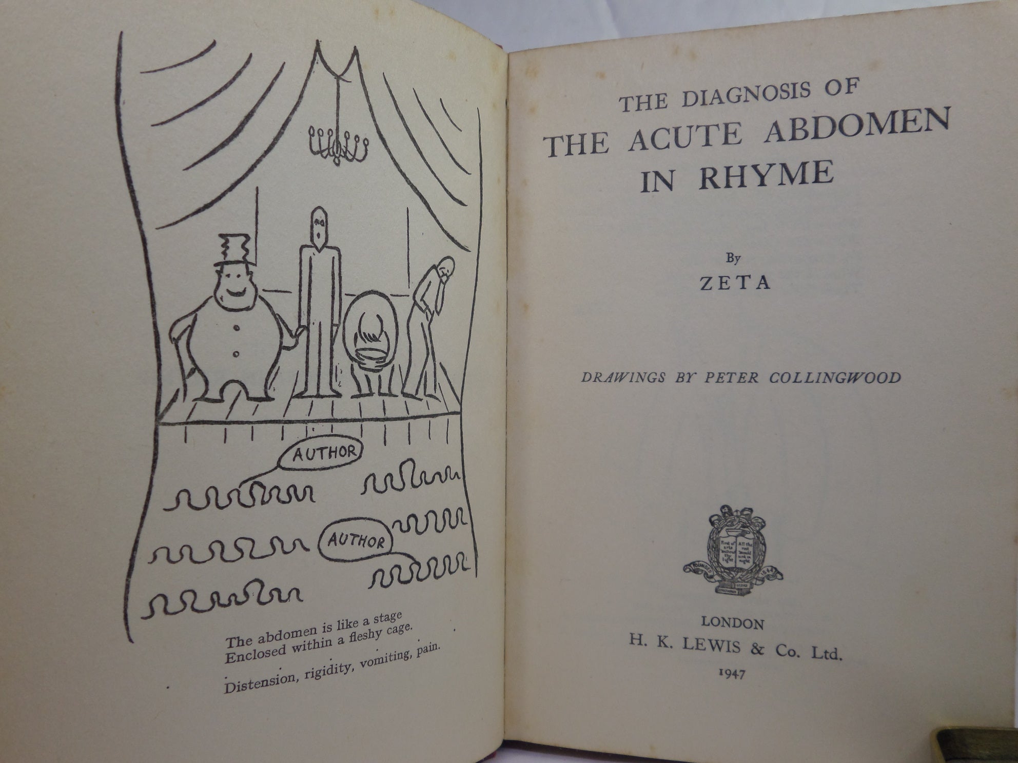 THE DIAGNOSIS OF THE ACUTE ABDOMEN IN RHYME BY ZETA 1947 FIRST EDITION