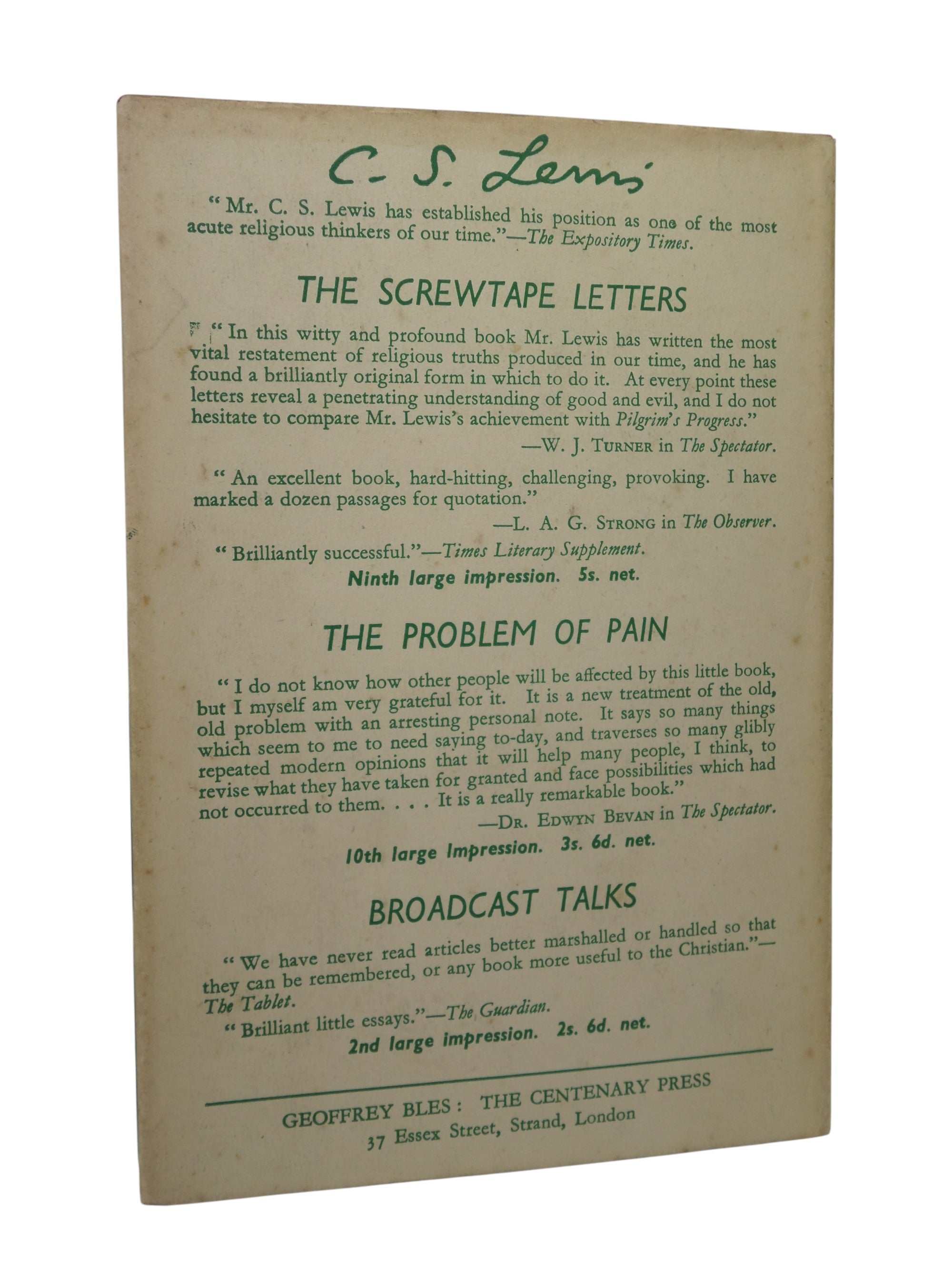 CHRISTIAN BEHAVIOUR BY C. S. LEWIS 1943 FIRST EDITION