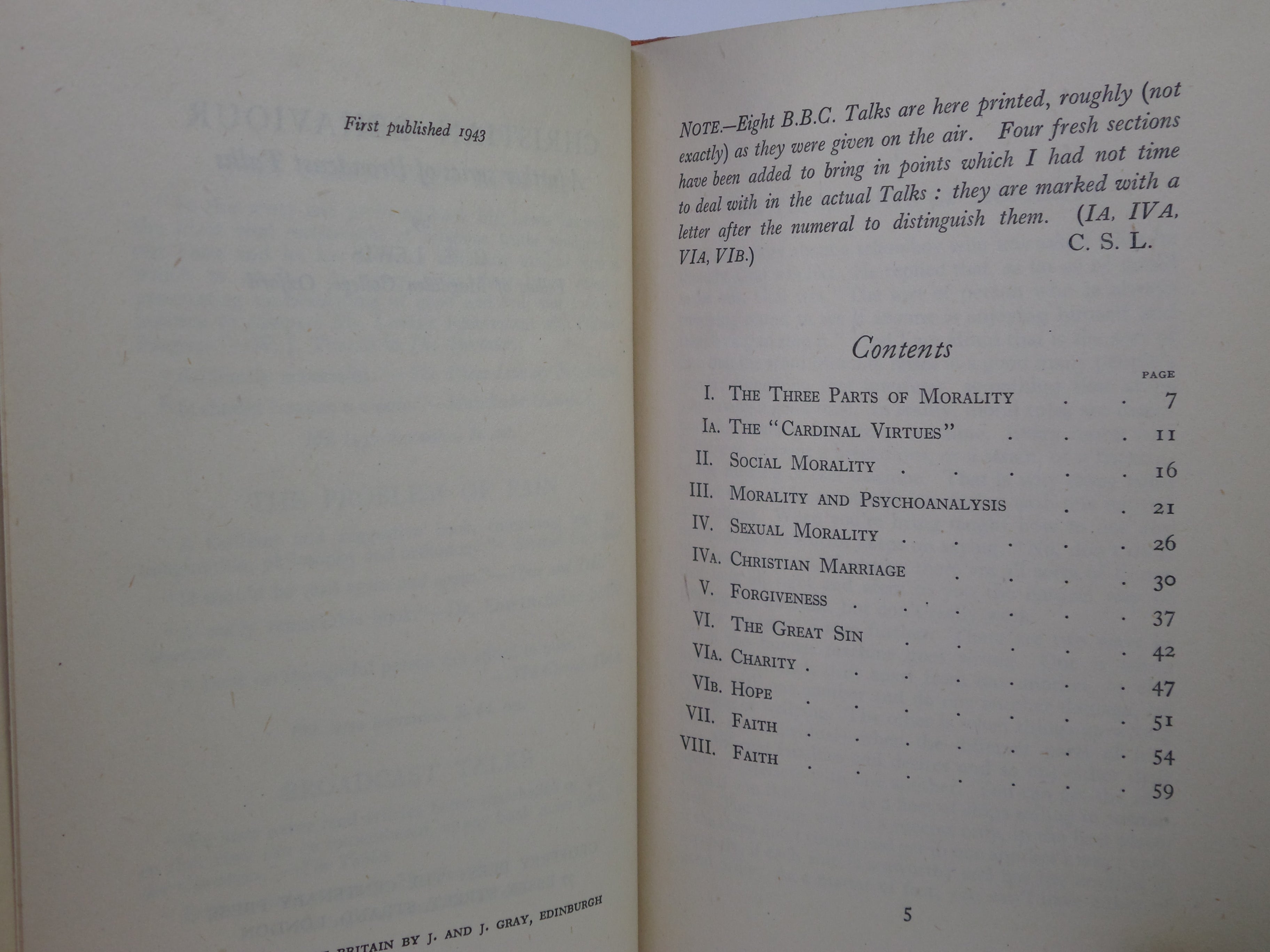 CHRISTIAN BEHAVIOUR BY C. S. LEWIS 1943 FIRST EDITION