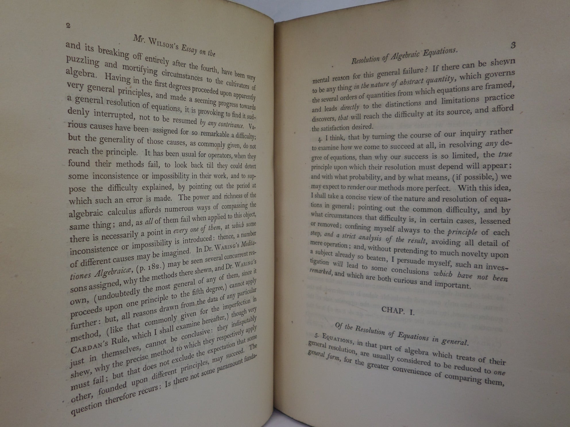 ESSAY ON THE RESOLUTION OF ALGEBRAIC EQUATIONS BY GRIFFIN WILSON 1799