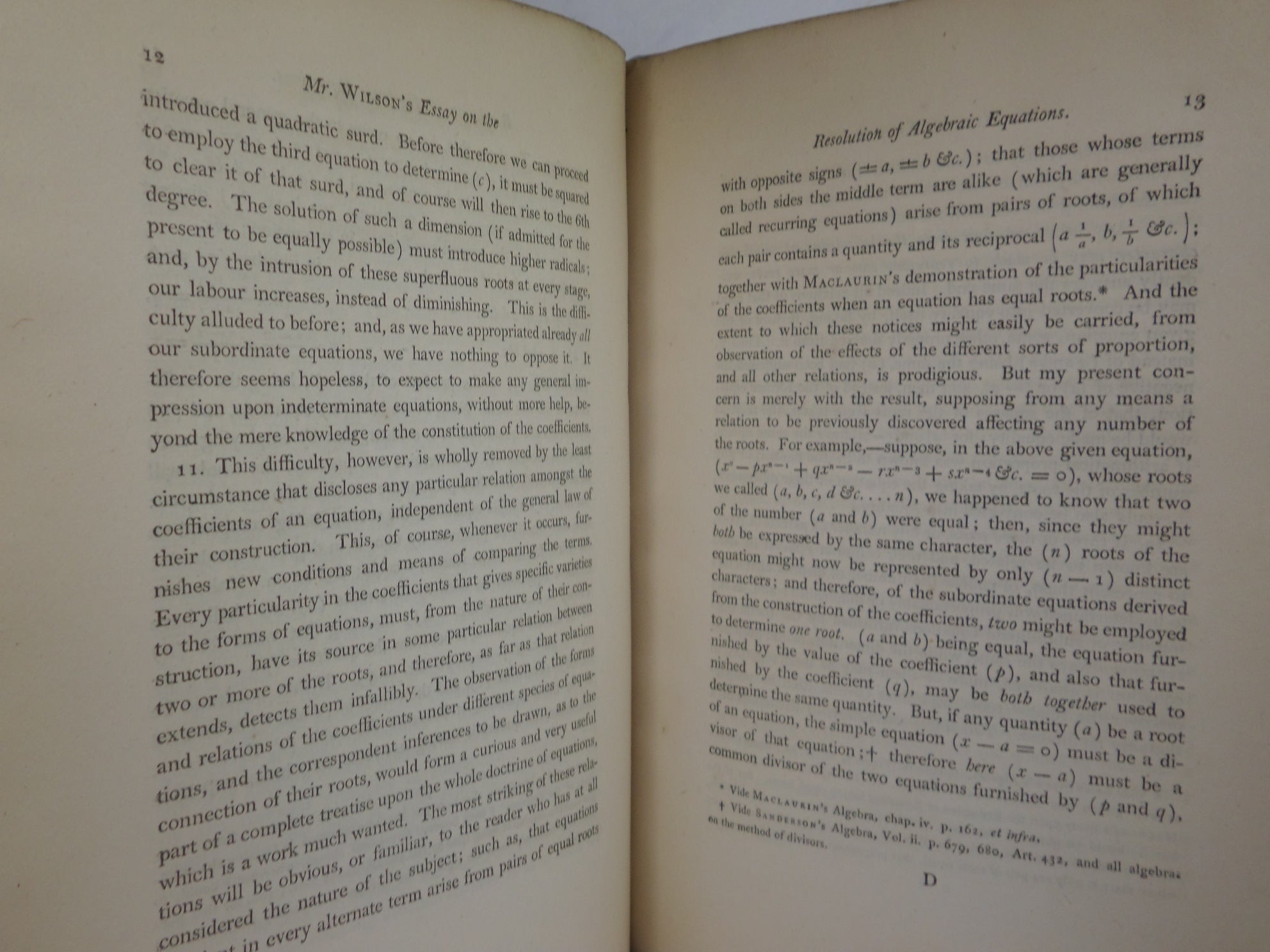 ESSAY ON THE RESOLUTION OF ALGEBRAIC EQUATIONS BY GRIFFIN WILSON 1799