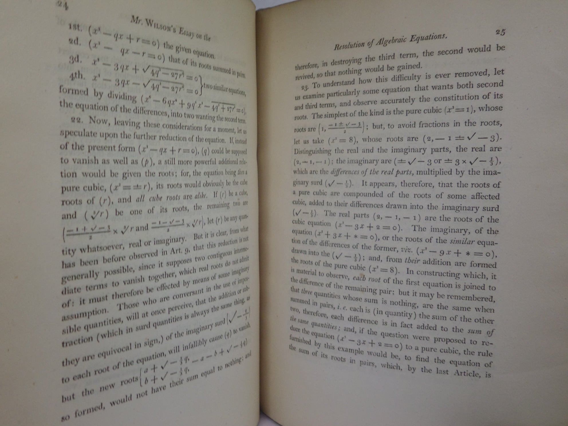 ESSAY ON THE RESOLUTION OF ALGEBRAIC EQUATIONS BY GRIFFIN WILSON 1799