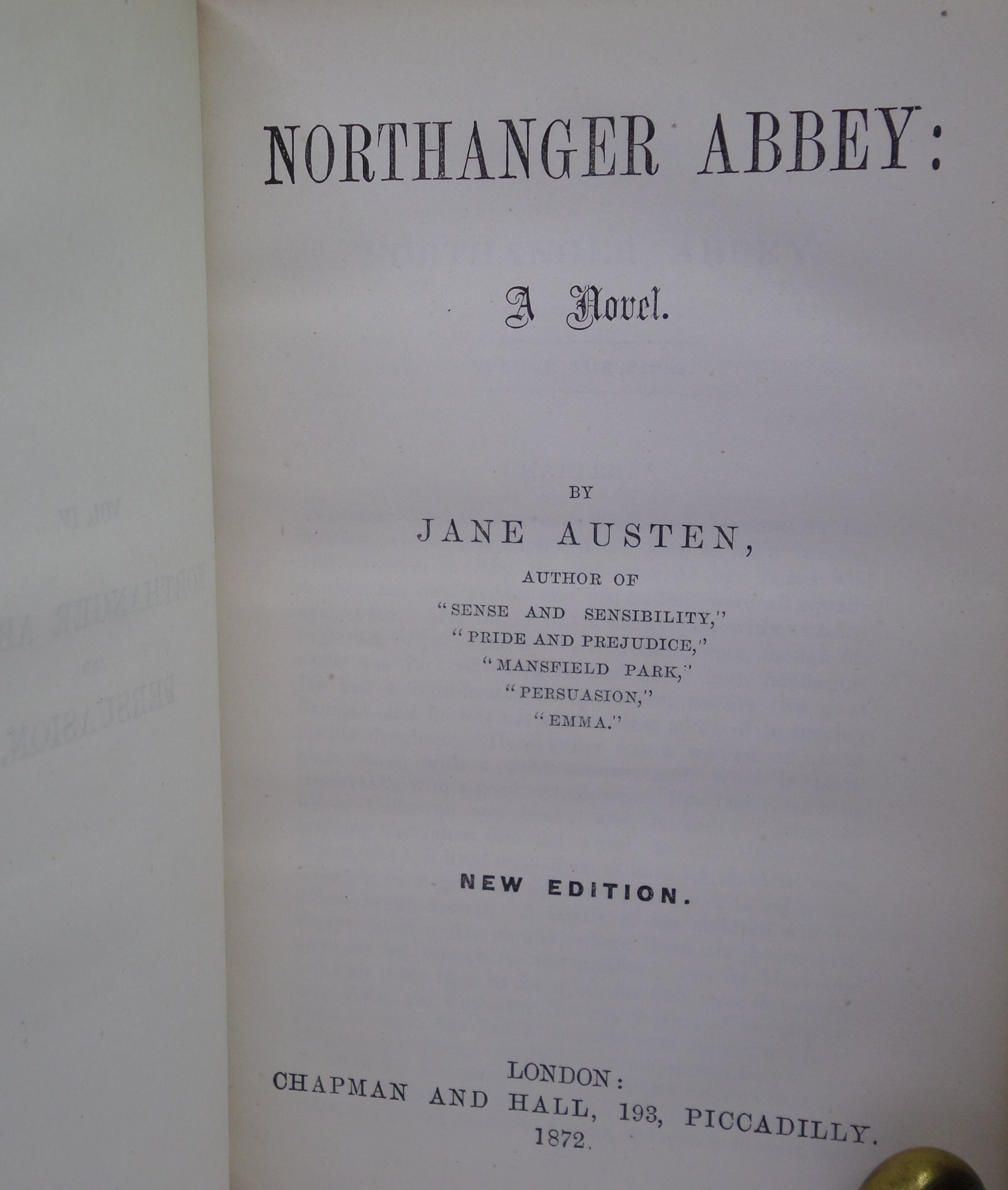 THE NOVELS OF JANE AUSTEN 1872 FINELY BOUND IN FIVE VOLUMES