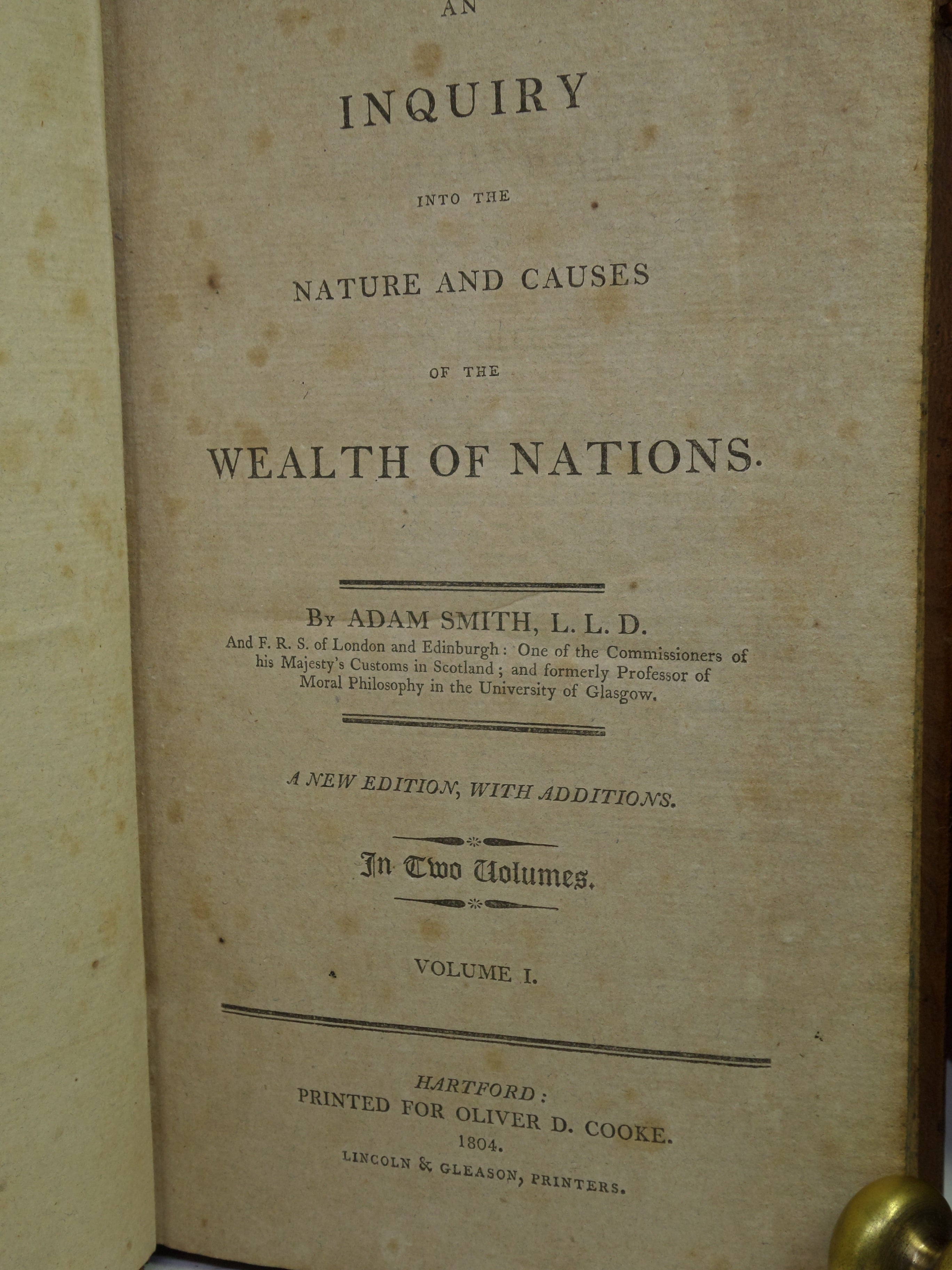 THE WEALTH OF NATIONS BY ADAM SMITH 1804 THIRD AMERICAN EDITION, LEATHER BINDING