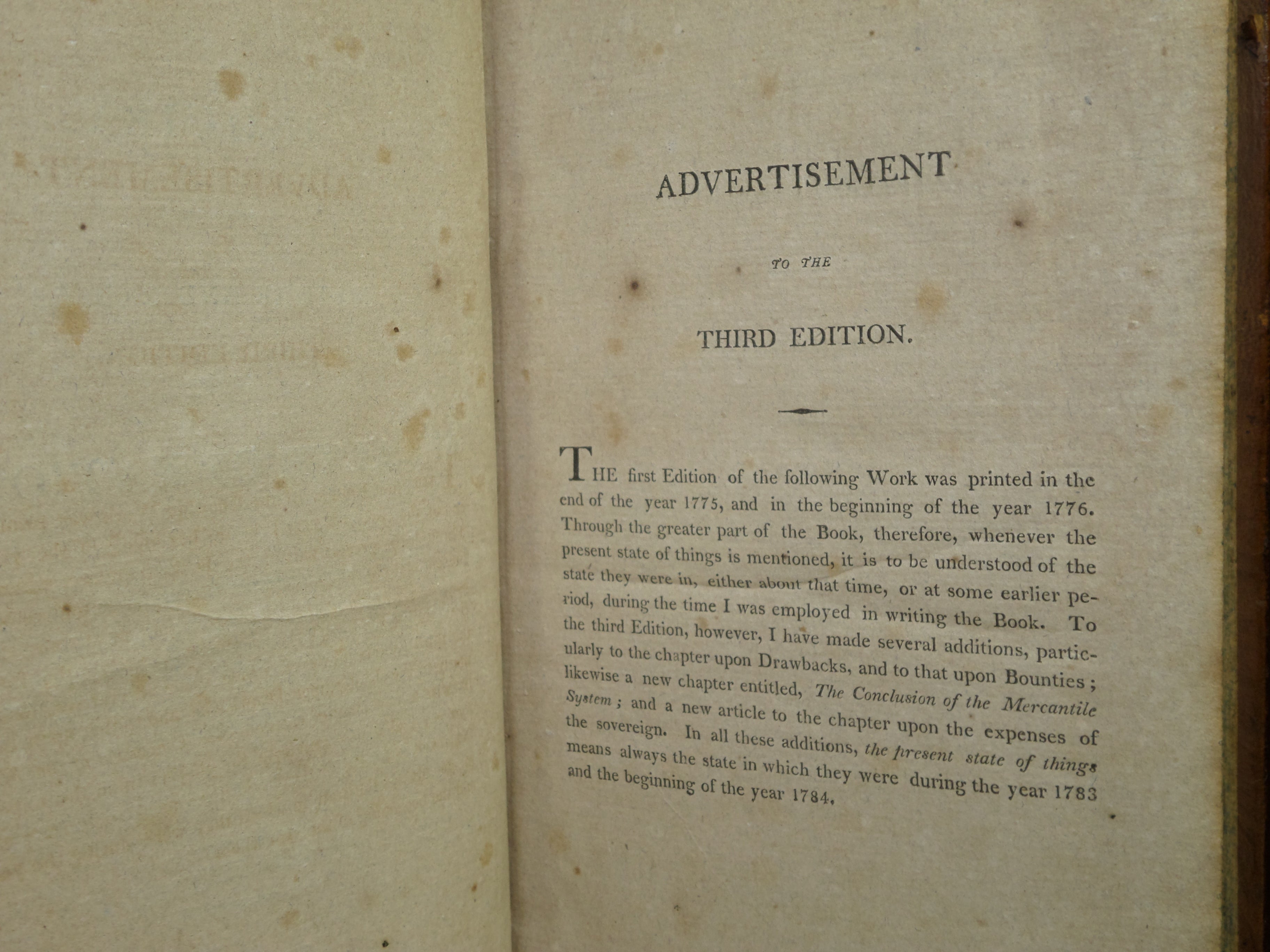 THE WEALTH OF NATIONS BY ADAM SMITH 1804 THIRD AMERICAN EDITION, LEATHER BINDING