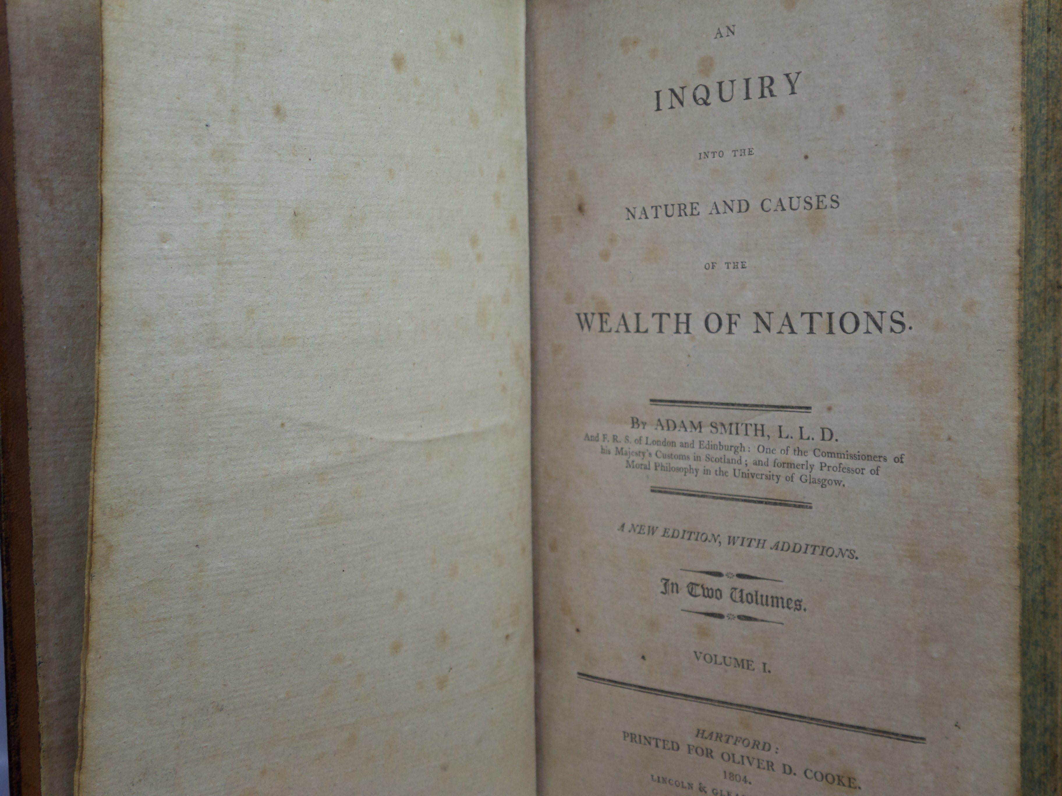 THE WEALTH OF NATIONS BY ADAM SMITH 1804 THIRD AMERICAN EDITION, LEATHER BINDING