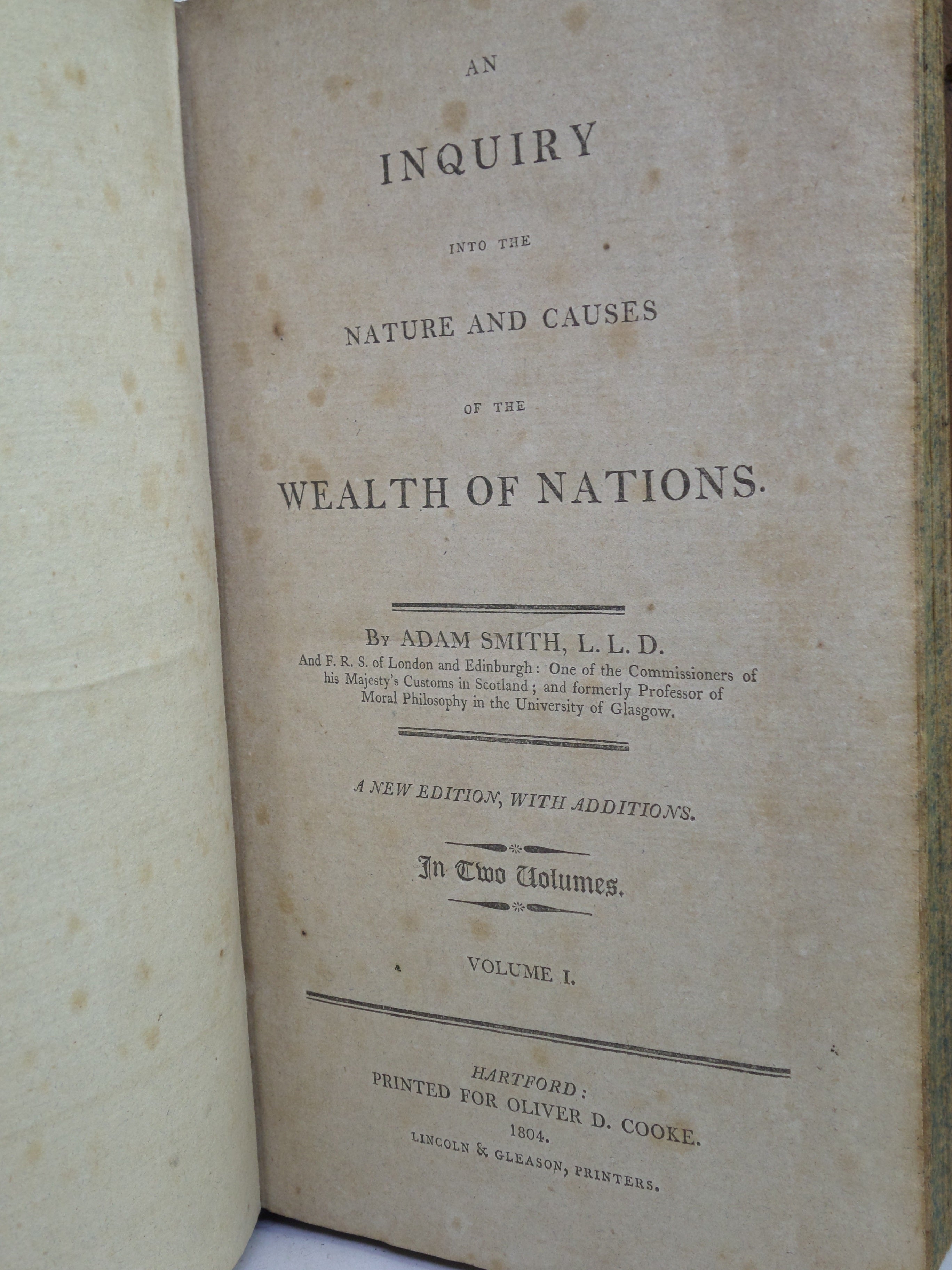 THE WEALTH OF NATIONS BY ADAM SMITH 1804 THIRD AMERICAN EDITION, LEATHER BINDING