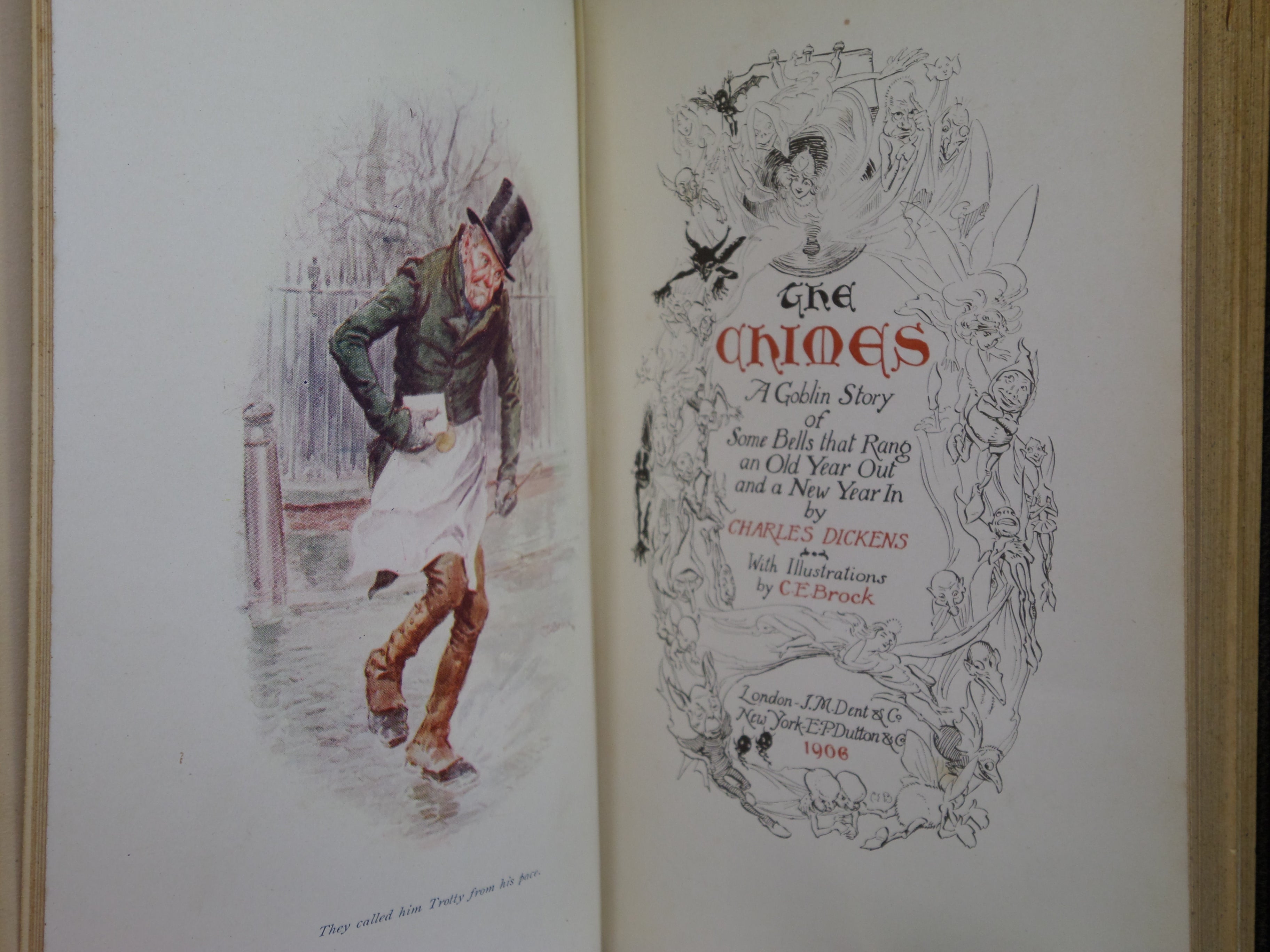 THE CHIMES BY CHARLES DICKENS 1906 C.E. BROCK ILLUSTRATIONS, ARTS & CRAFTS FINE BINDING