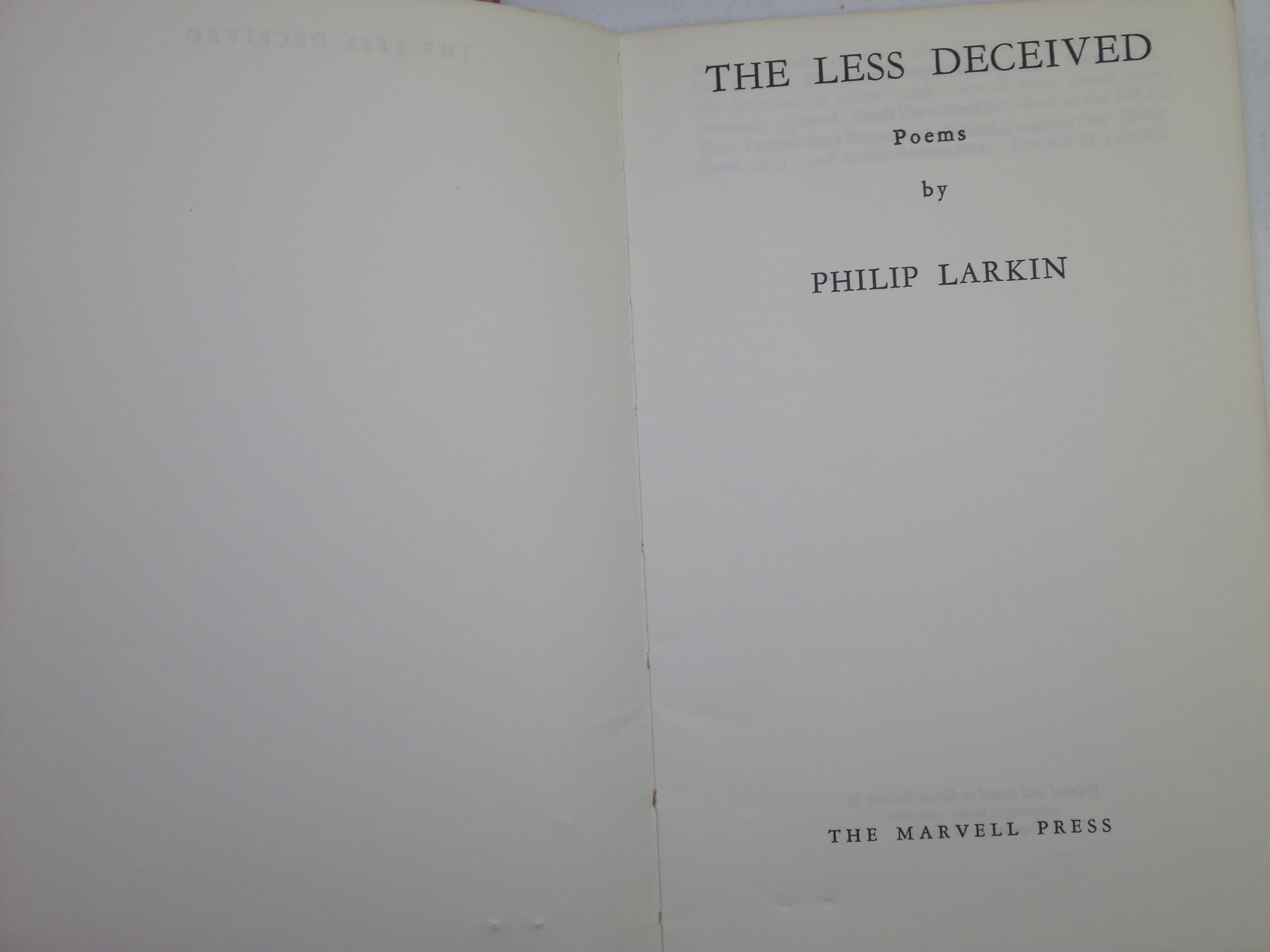 THE LESS DECEIVED WITH TYPED LETTER SIGNED BY PHILIP LARKIN