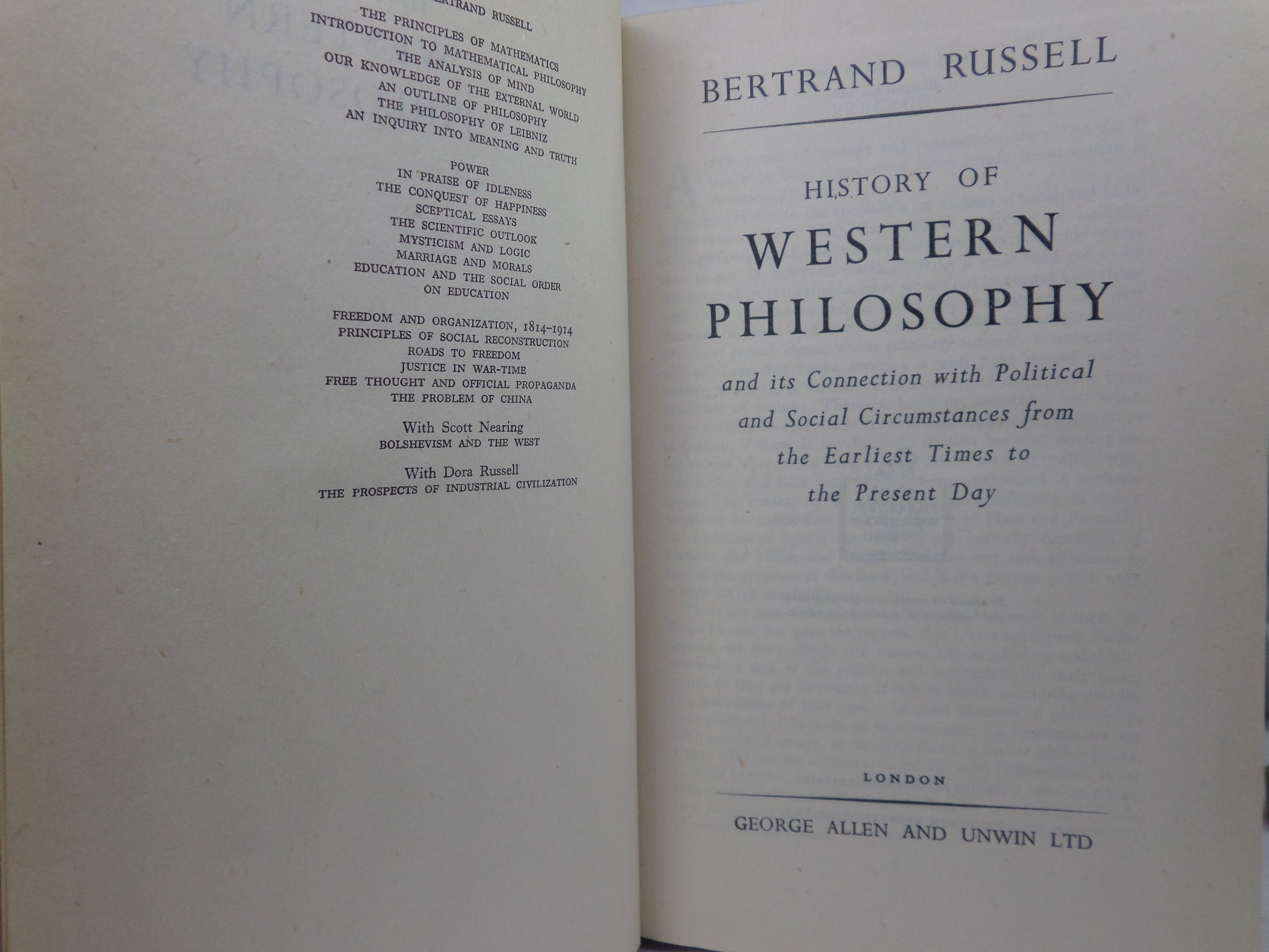 HISTORY OF WESTERN PHILOSOPHY 1946 BERTRAND RUSSELL FIRST EDITION
