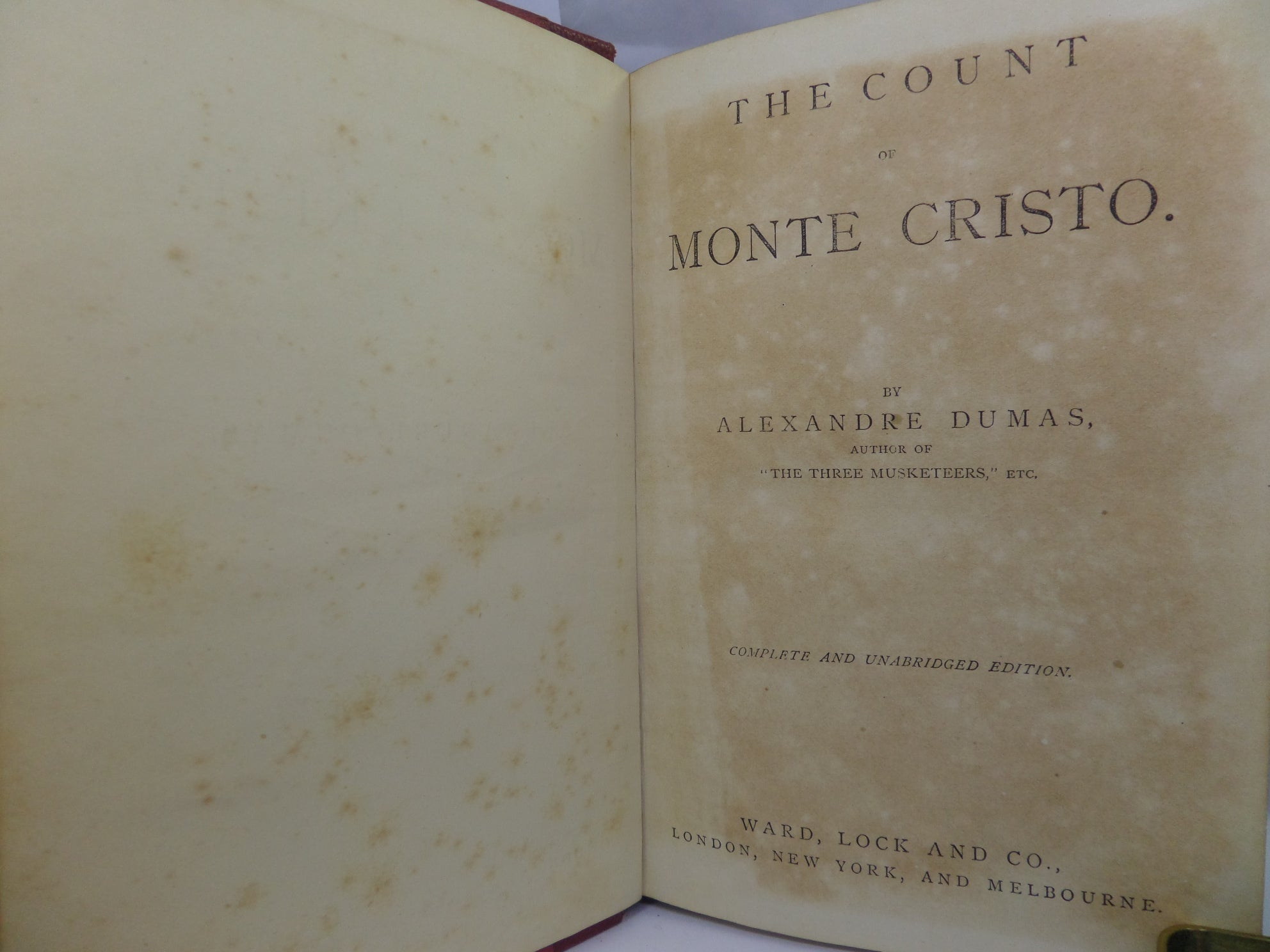 THE COUNT OF MONTE CRISTO BY ALEXANDRE DUMAS CA.1900 LEATHER BINDING