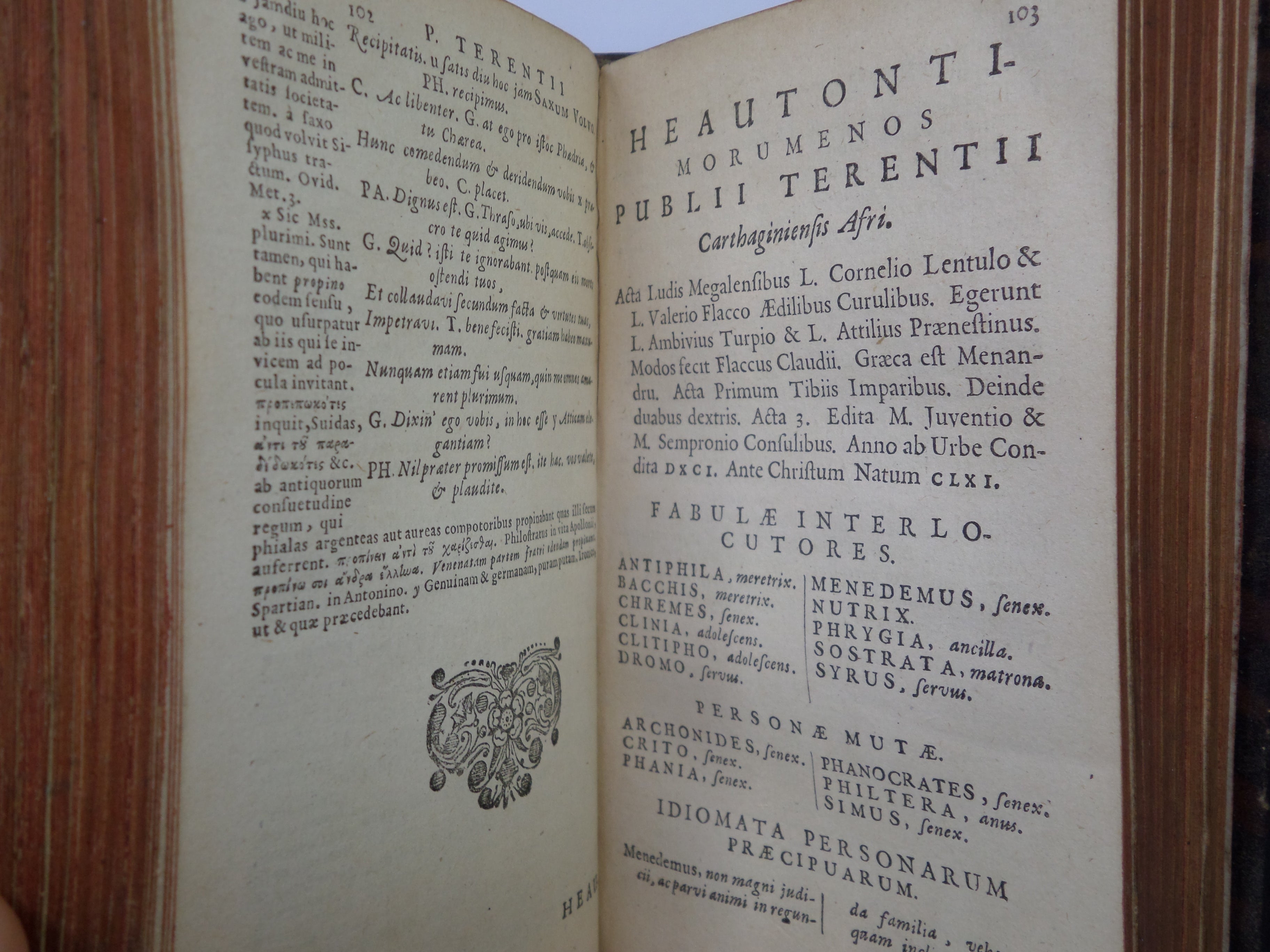 PUB. TERENTII COMOEDIAE SEX EX RECENSIONE HEINSIANA - TERENCE'S SIX COMEDIES 1668 COEVAL LEATHER BINDING