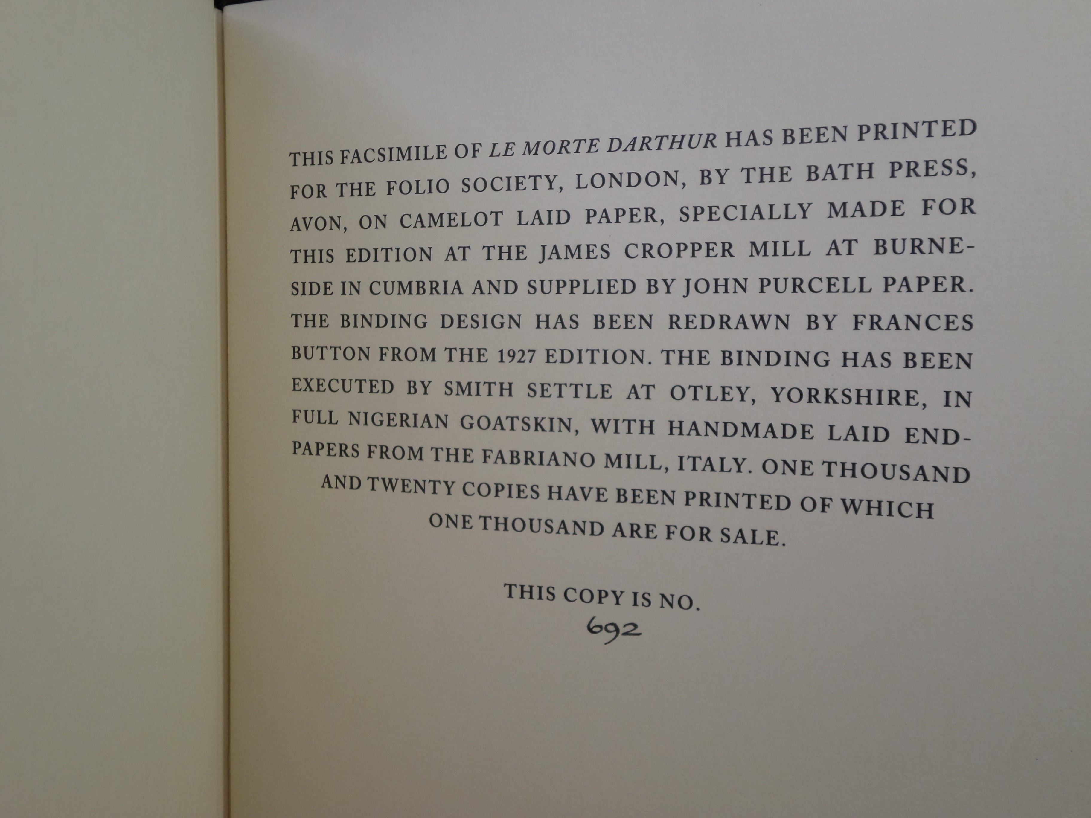 LE MORTE D'ARTHUR BY SIR THOMAS MALORY 2003 FOLIO SOCIETY LIMITED EDITION