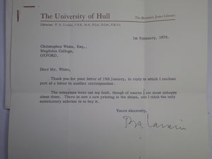 THE LESS DECEIVED WITH TYPED LETTER SIGNED BY PHILIP LARKIN