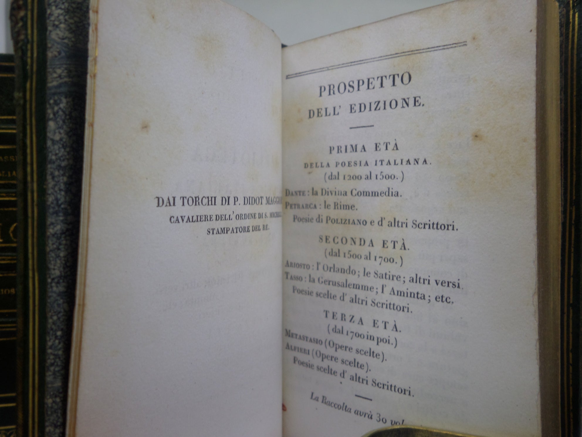 [ITALIAN POETRY] BIBLIOTECA POETICA ITALIANA 1820-22 FINELY BOUND IN 30 MINIATURE VOLUMES