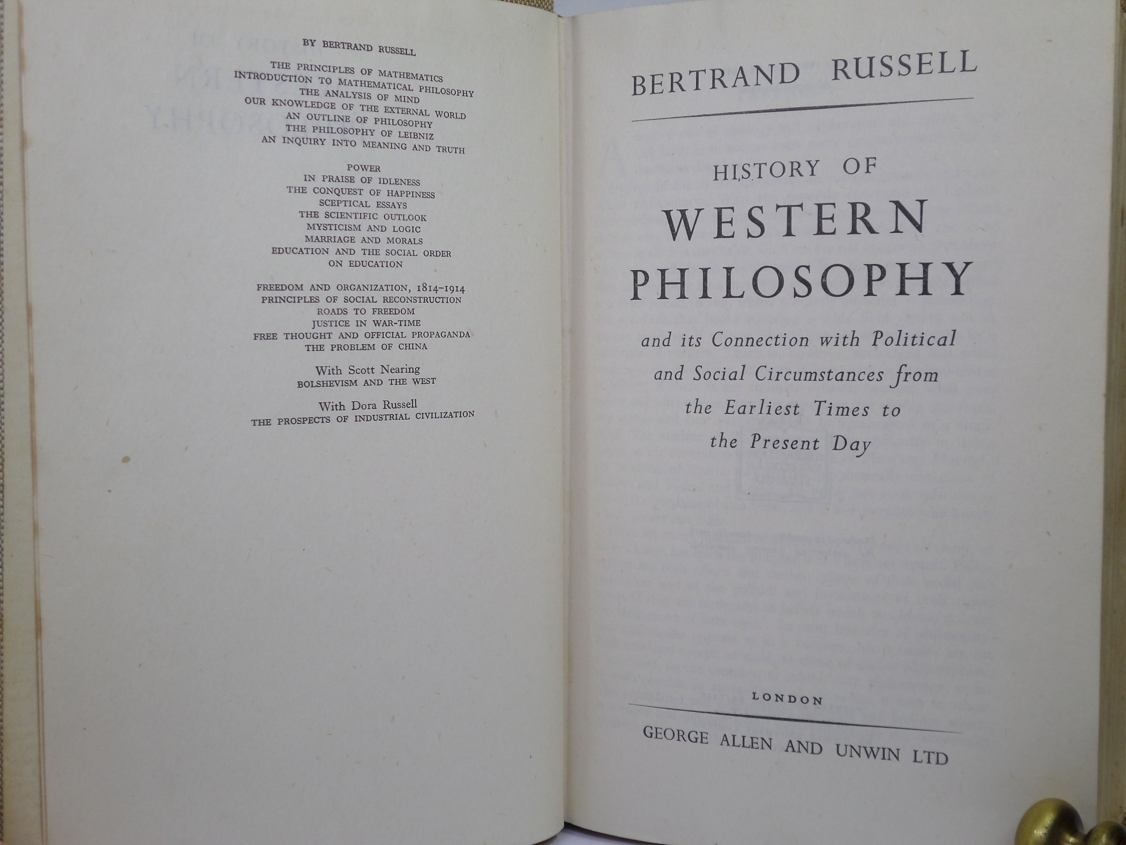 HISTORY OF WESTERN PHILOSOPHY BY BERTRAND RUSSELL 1946 FIRST EDITION